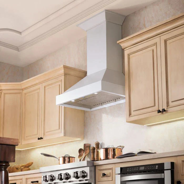 ZLINE 30 in. Wall Mount Range Hood, 400 CFM, Convertible, Smooth Bright White, KBWW-30