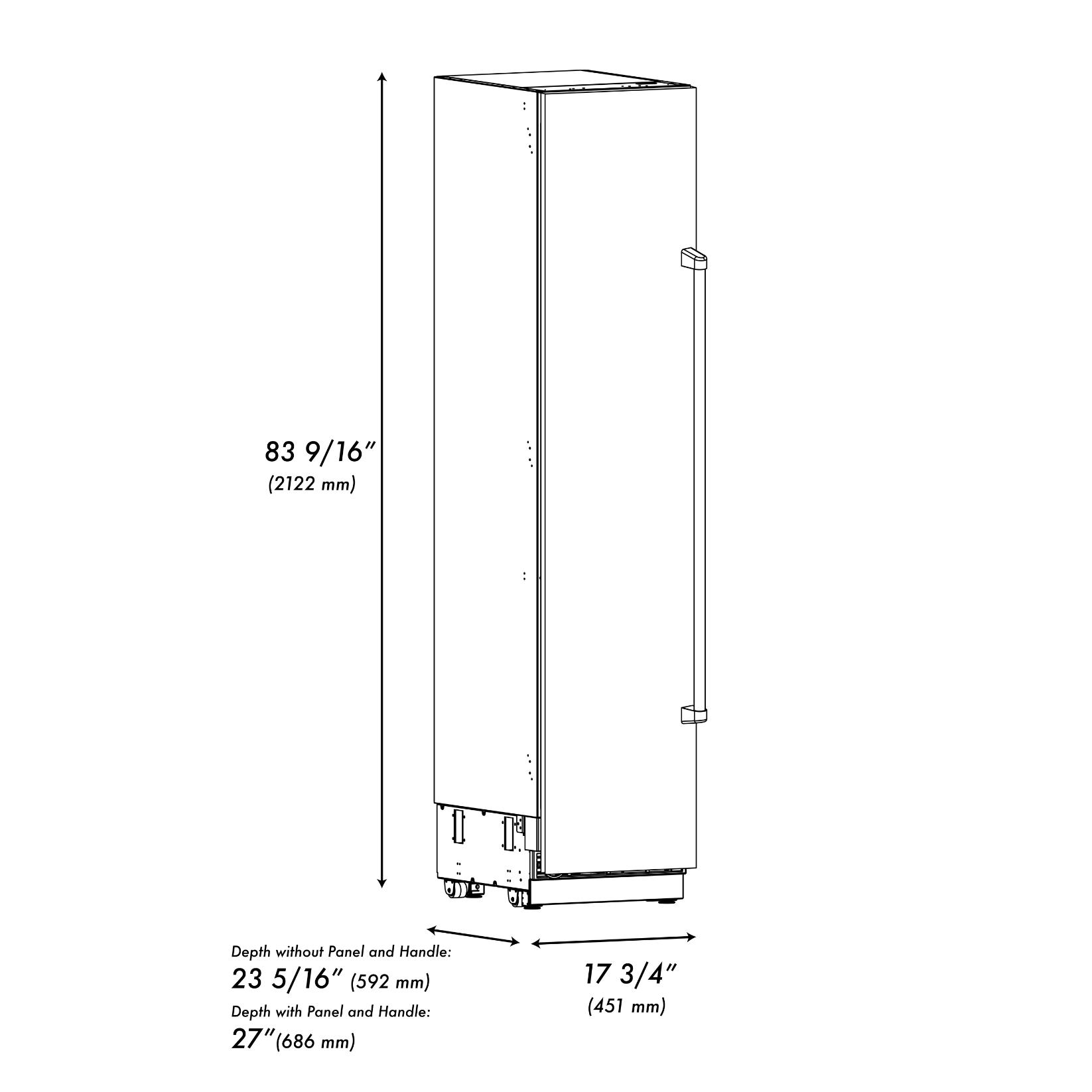 ZLINE 18" 8.6 cu. ft. Left Hinge Column Freezer in Black Stainless Steel with Graphite Gray Interior, RCFVL-BS-18