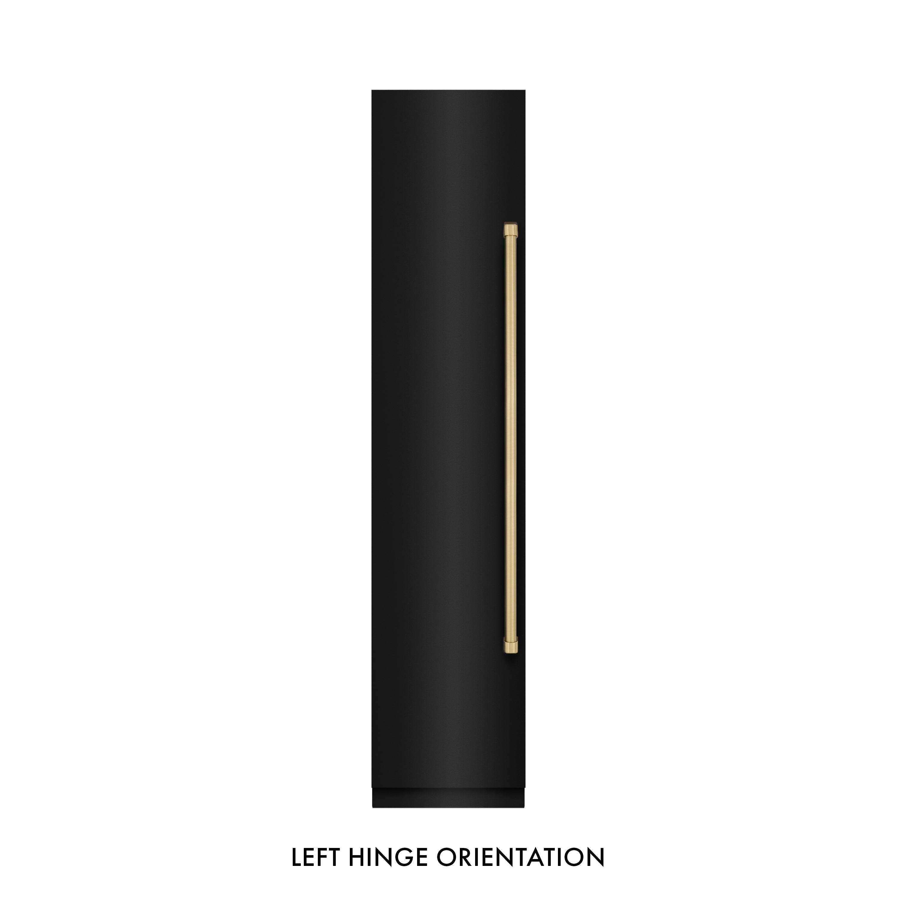 ZLINE Autograph 18" 8.6 cu. ft. Left Hinge Column Freezer in Black Stainless Steel with Graphite Gray Interior and Champagne Bronze Accents, RCFVLZ-BS-18-CB