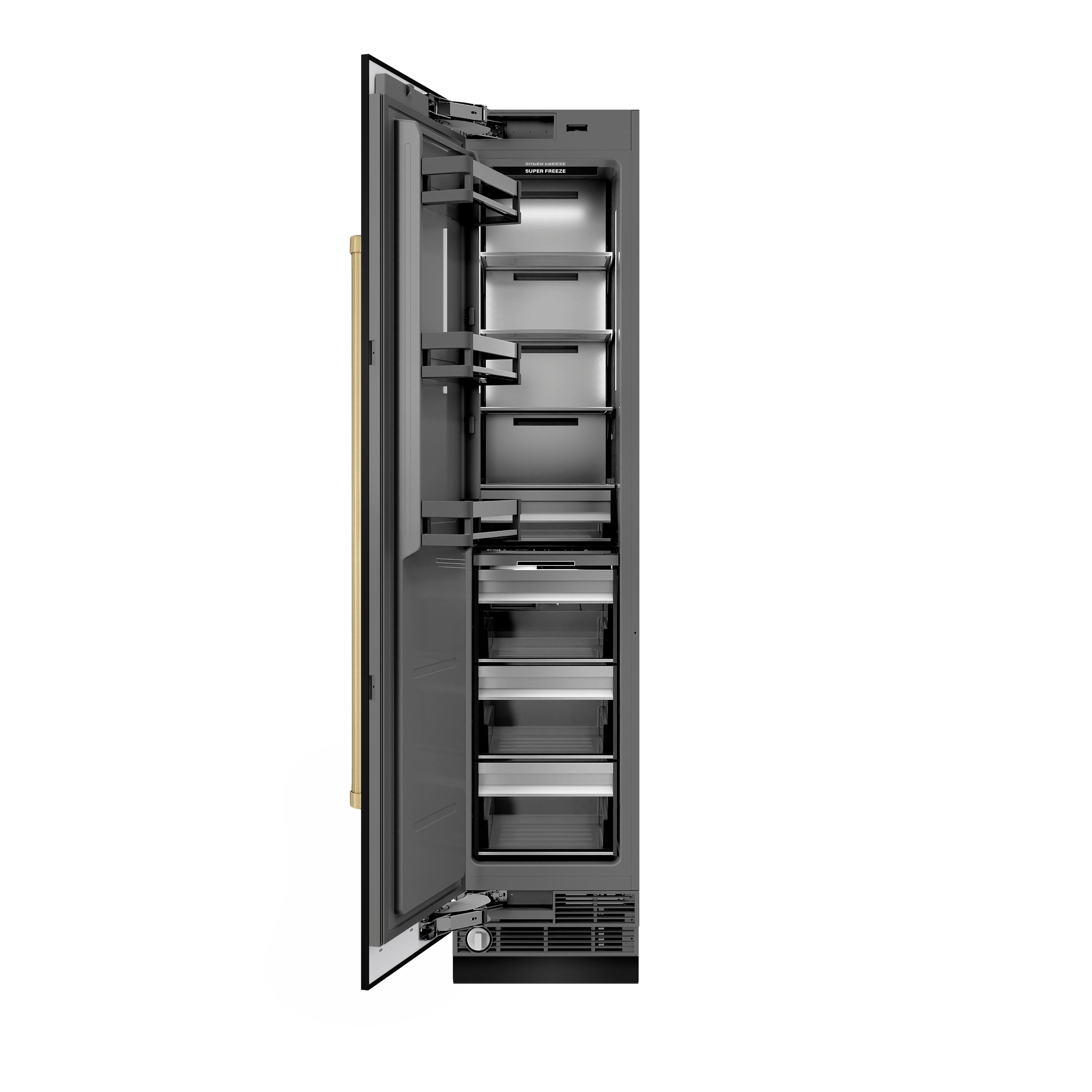 ZLINE Autograph 18" 8.6 cu. ft. Left Hinge Column Freezer in Black Stainless Steel with Graphite Gray Interior and Champagne Bronze Accents, RCFVLZ-BS-18-CB