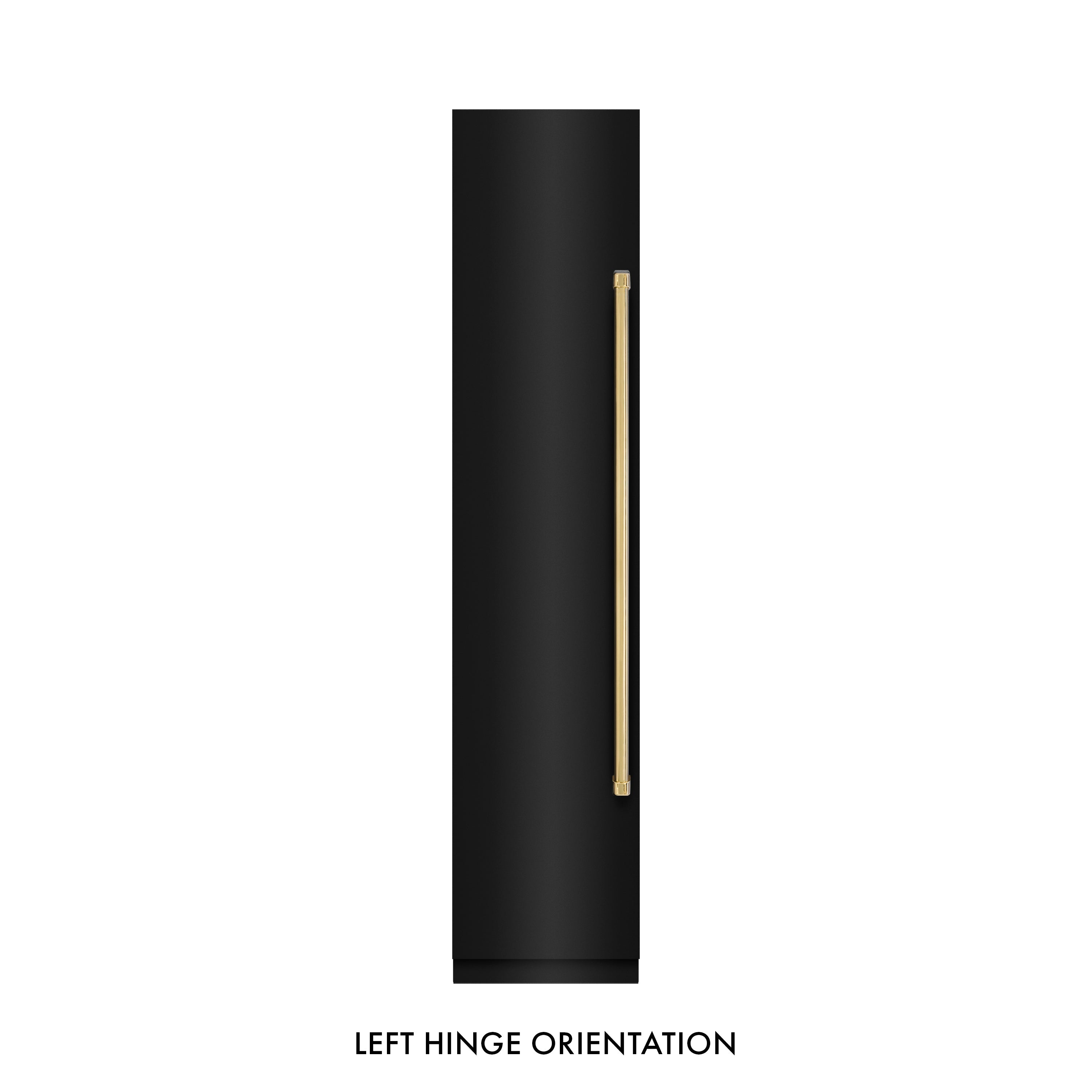 ZLINE Autograph 18" 8.6 cu. ft. Left Hinge Column Freezer in Black Stainless Steel with Graphite Gray Interior and Polished Gold Accents, RCFVLZ-BS-18-G