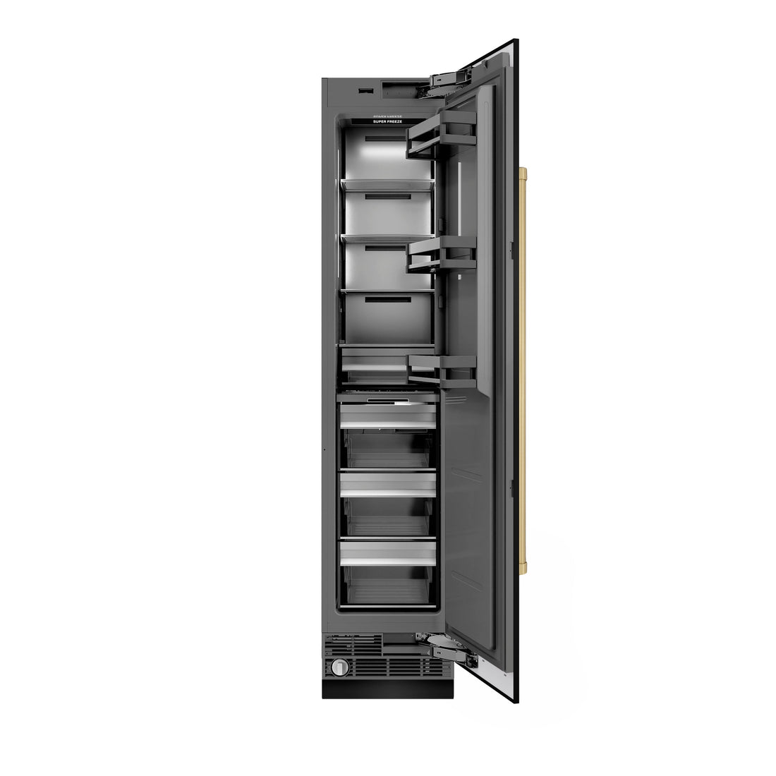 ZLINE Autograph 18" 8.6 cu. ft. Right Hinge Column Freezer in Black Stainless Steel with Graphite Gray Interior and Champagne Bronze Accents, RCFVRZ-BS-18-CB