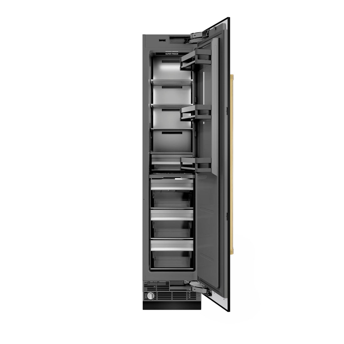 ZLINE Autograph 18" 8.6 cu. ft. Right Hinge Column Freezer in Black Stainless Steel with Graphite Gray Interior and Polished Gold Accents, RCFVRZ-BS-18-G