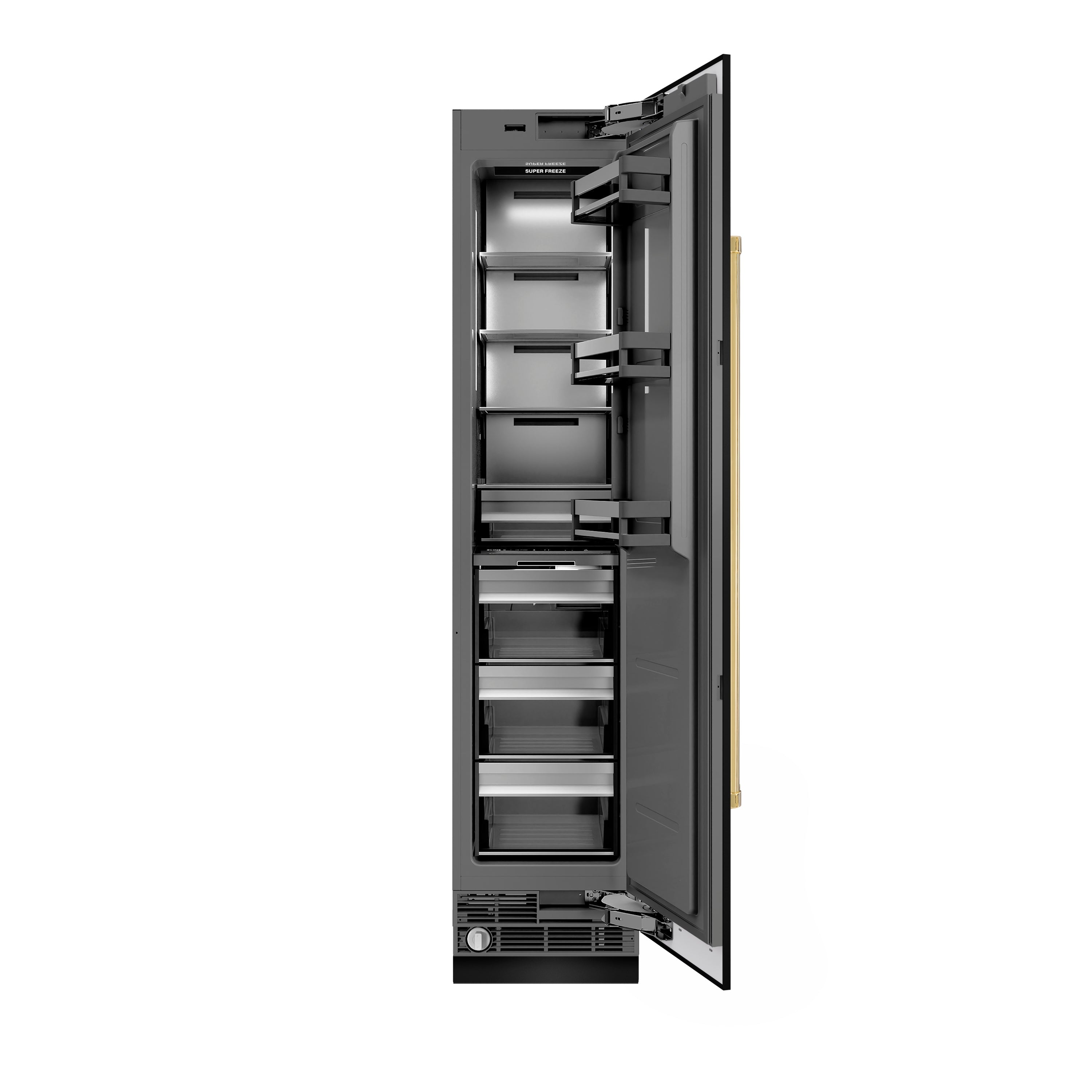 ZLINE Autograph 18" 8.6 cu. ft. Right Hinge Column Freezer in Black Stainless Steel with Graphite Gray Interior and Polished Gold Accents, RCFVRZ-BS-18-G