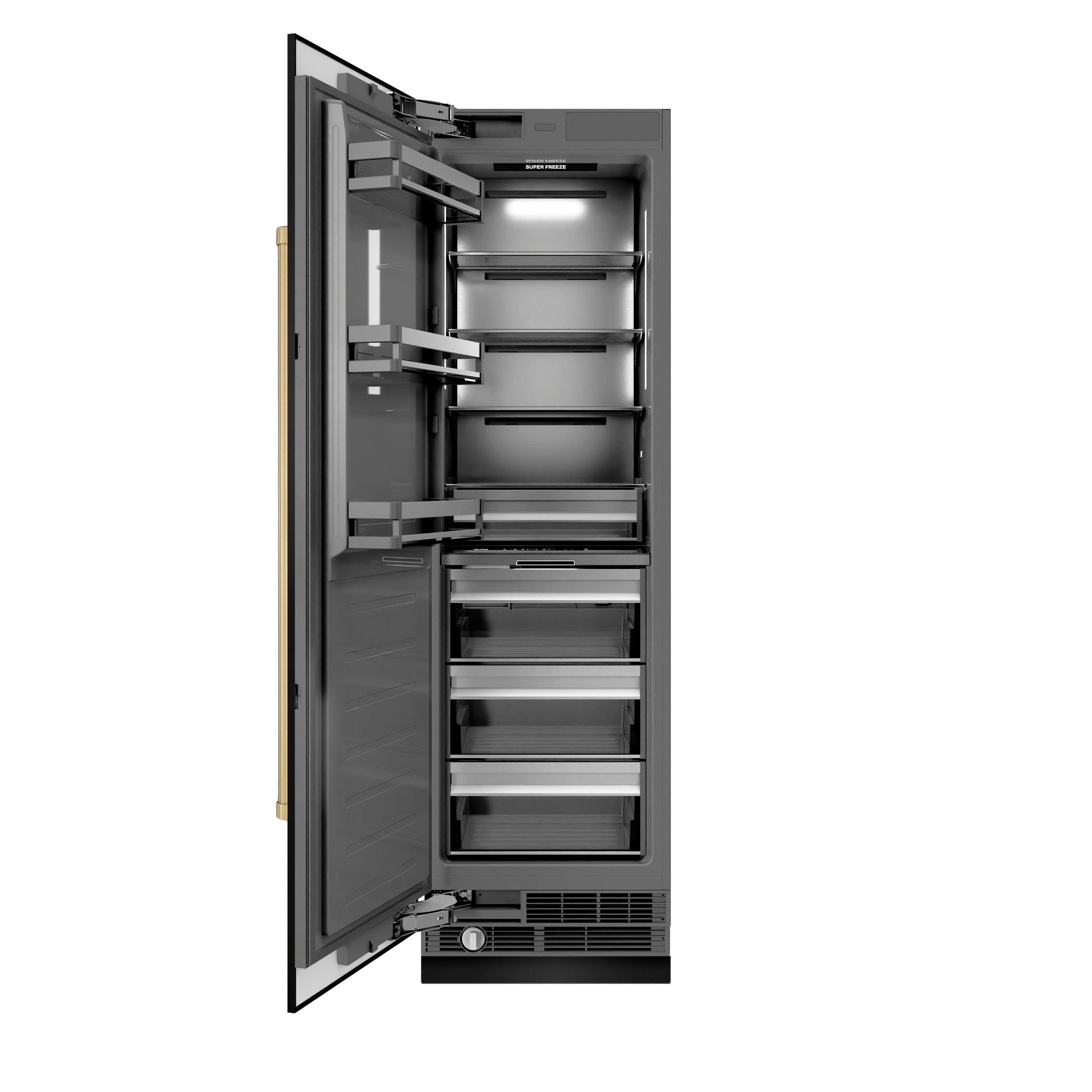 ZLINE Autograph 24" 12.4 cu. ft. Column Freezer in Black Stainless Steel with Graphite Gray Interior and Champagne Bronze Accents, RCFVZ-BS-24-CB
