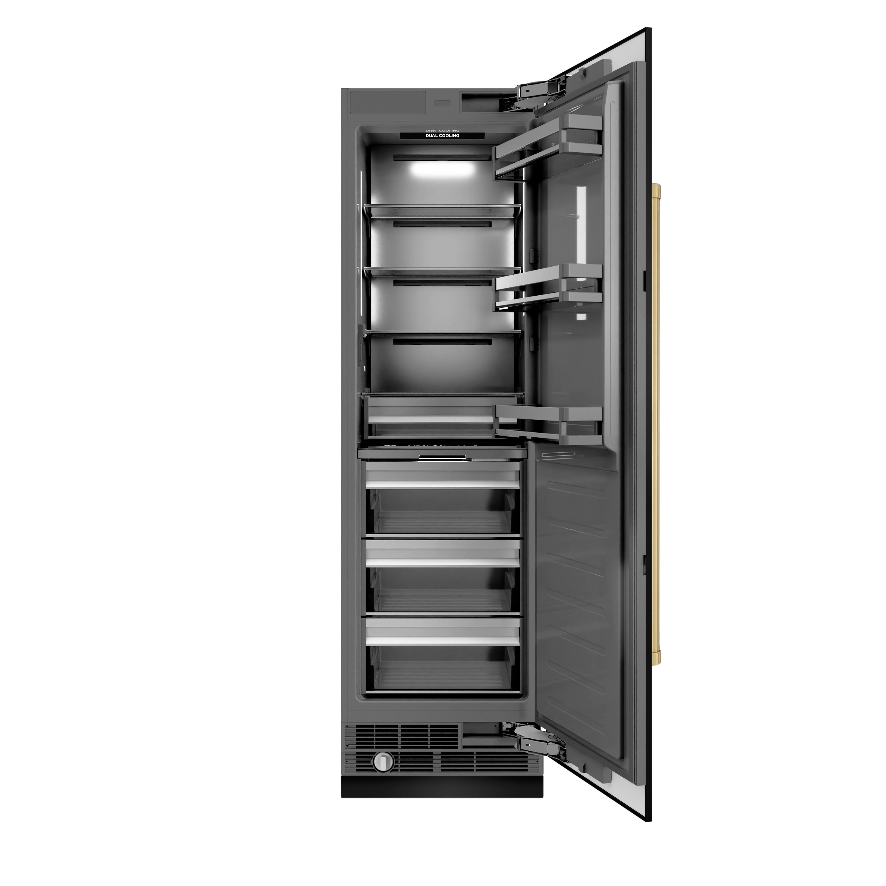 ZLINE 24 in. Column Refrigerator 12.5 cu. ft. Black Stainless Steel Graphite Gray Interior Champagne Bronze Accents (RCRVZ-BS-24-CB)