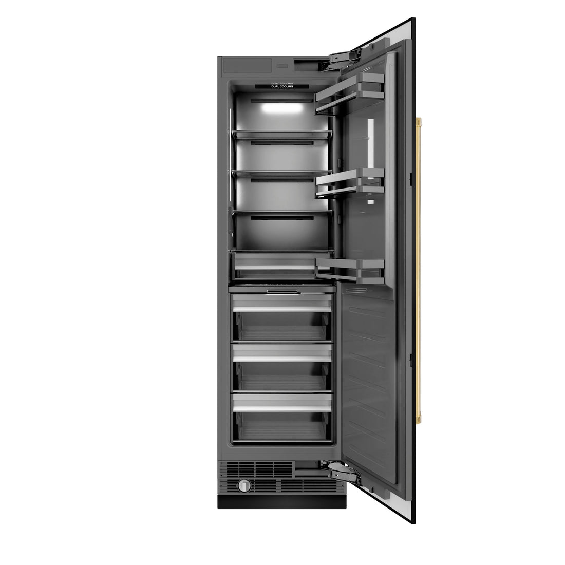 ZLINE 24 in. Column Refrigerator 12.5 cu. ft. Black Stainless Steel with Graphite Gray Interior and Polished Gold Accents (RCRVZ-BS-24-G)
