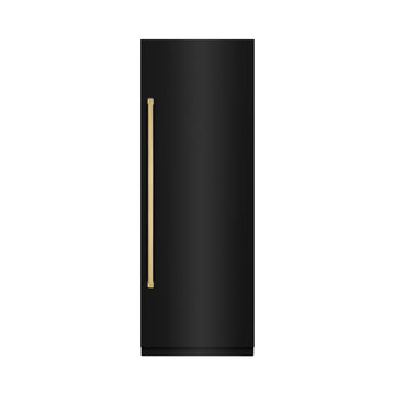 ZLINE 30 in. Column Refrigerator 16.7 cu. ft. Black Stainless Steel Graphite Gray Interior Polished Gold Accents (RCRVZ-BS-30-G)