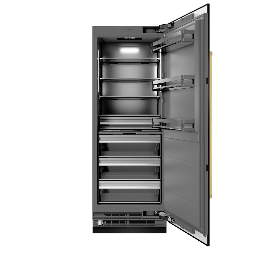 ZLINE 30 in. Column Refrigerator 16.7 cu. ft. Black Stainless Steel Graphite Gray Interior Polished Gold Accents (RCRVZ-BS-30-G)