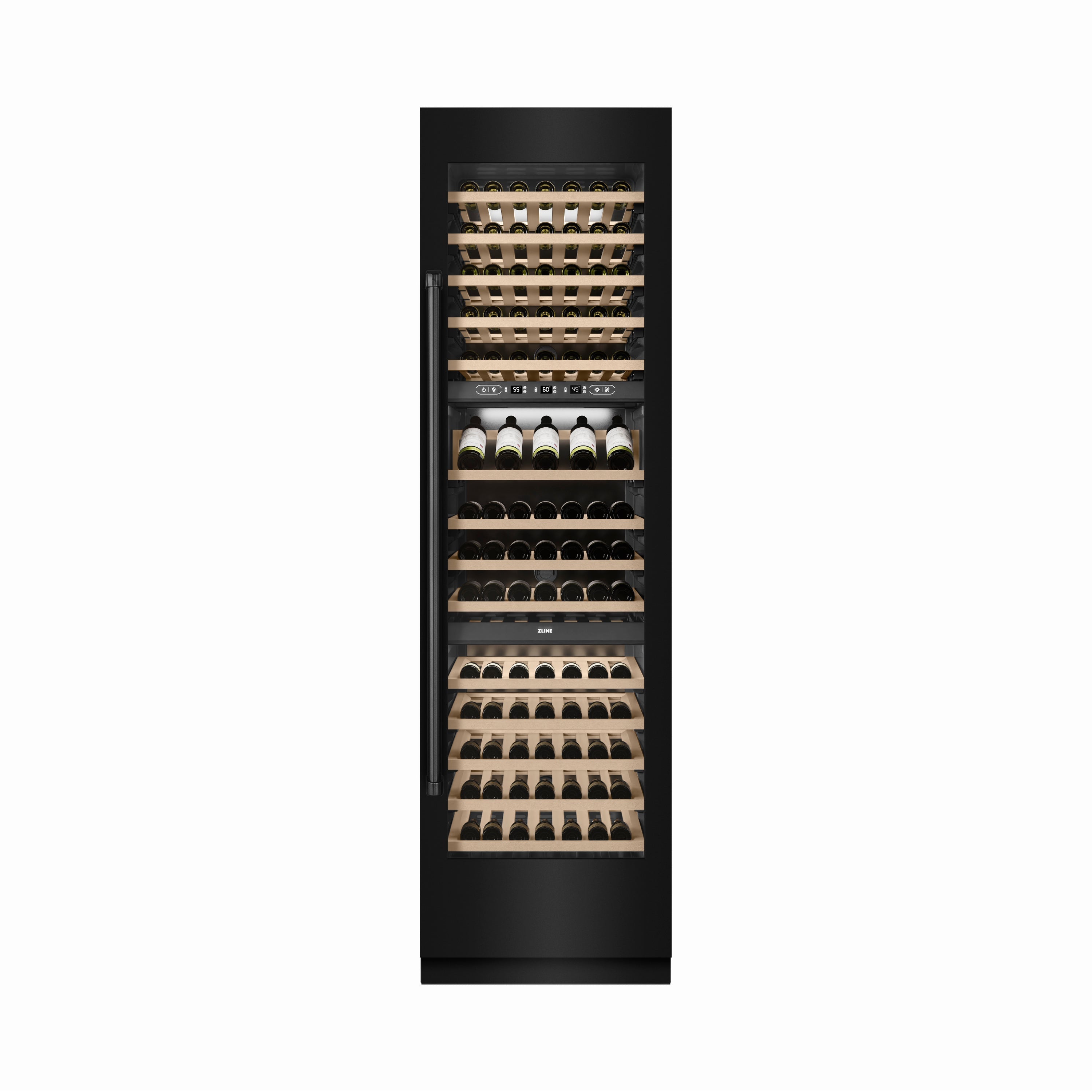 ZLINE 24" 12.4 cu. ft. Triple Zone 100 Bottle Column Wine Cooler in Black Stainless Steel, RCWV-BS-24