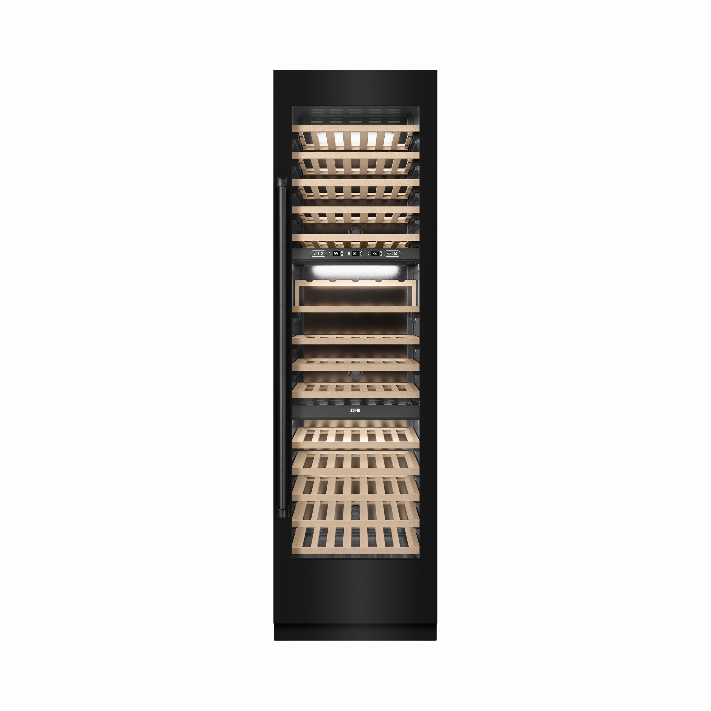ZLINE 24" 12.4 cu. ft. Triple Zone 100 Bottle Column Wine Cooler in Black Stainless Steel, RCWV-BS-24