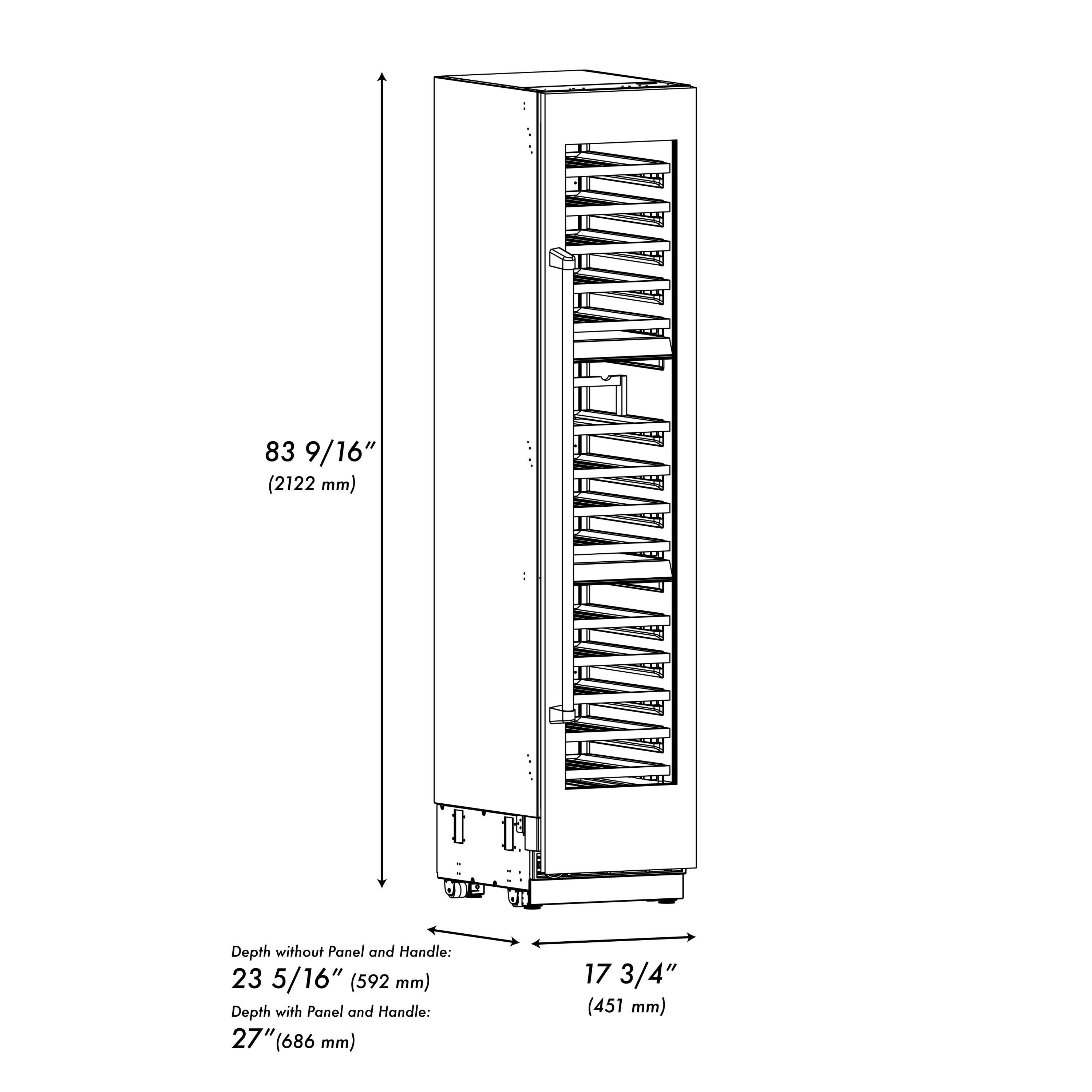 ZLINE 18" 9.0 cu. ft. Triple Zone 68 Bottle Left Hinge Column Wine Cooler in Black Stainless Steel, RCWVL-BS-18