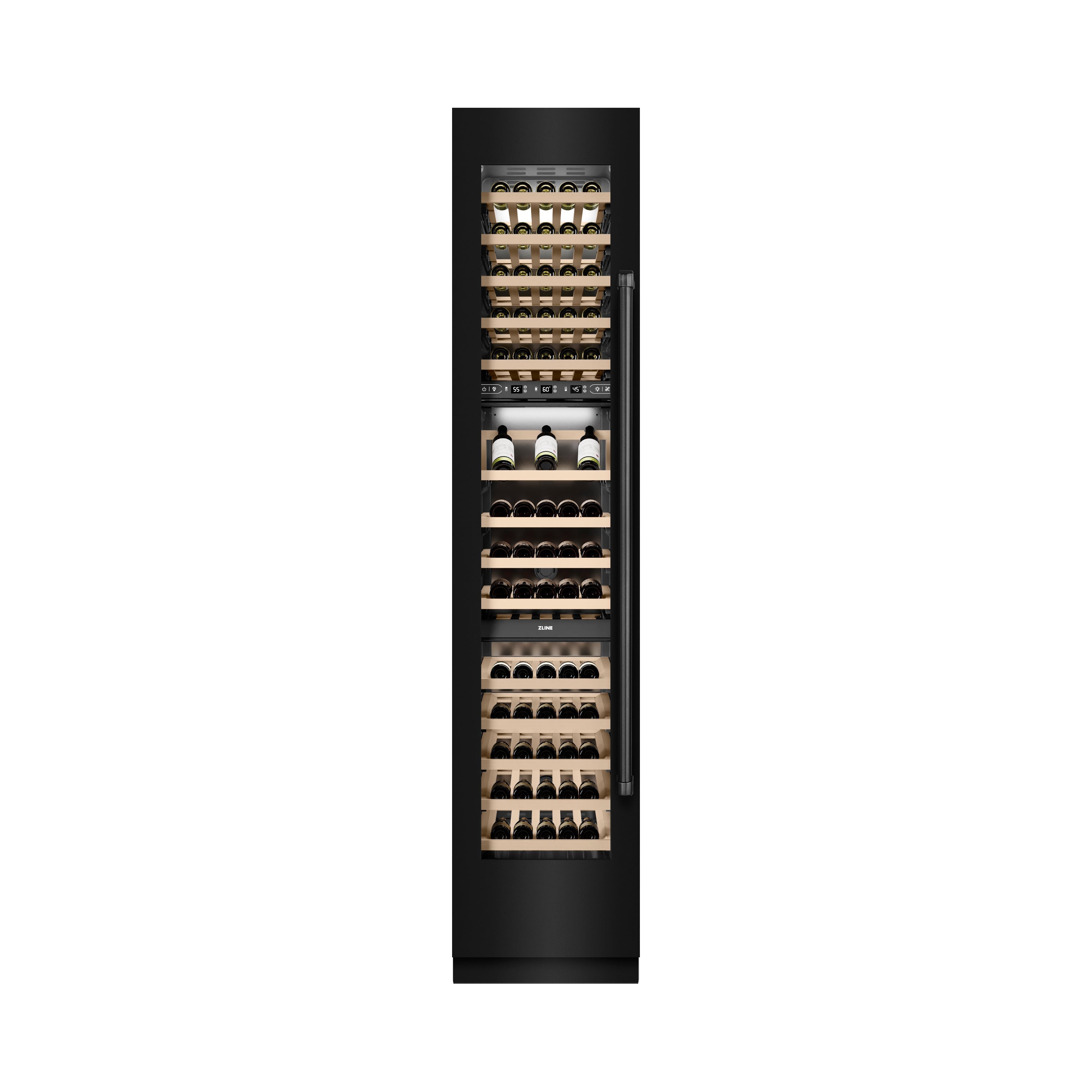 ZLINE 18" 9.0 cu. ft. Triple Zone 68 Bottle Left Hinge Column Wine Cooler in Black Stainless Steel, RCWVL-BS-18