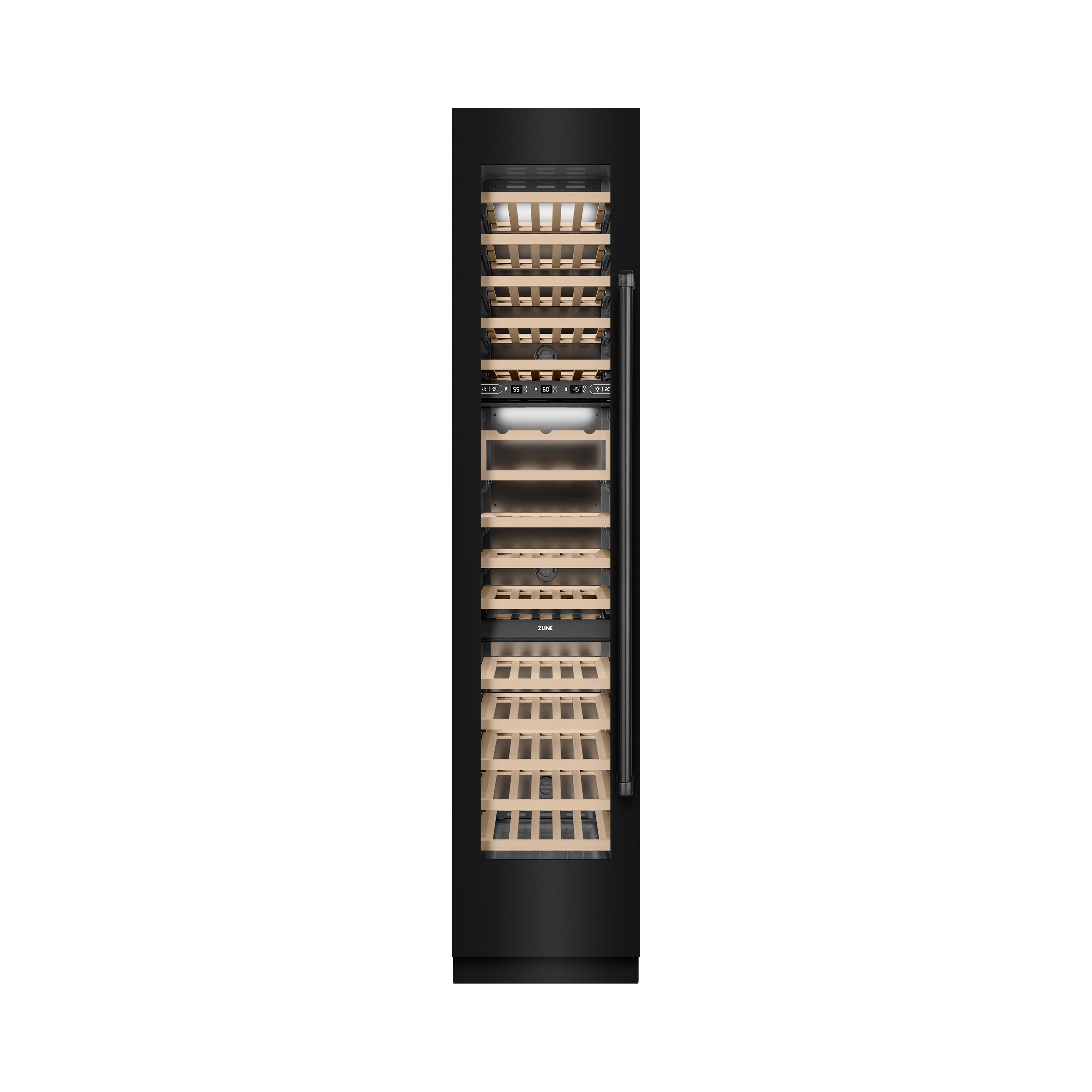ZLINE 18" 9.0 cu. ft. Triple Zone 68 Bottle Left Hinge Column Wine Cooler in Black Stainless Steel, RCWVL-BS-18