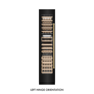 ZLINE Autograph 18" 9.0 cu. ft. Triple Zone 68 Bottle Left Hinge Column Wine Cooler in Black Stainless Steel with Polished Gold Accents, RCWVLZ-BS-18-G
