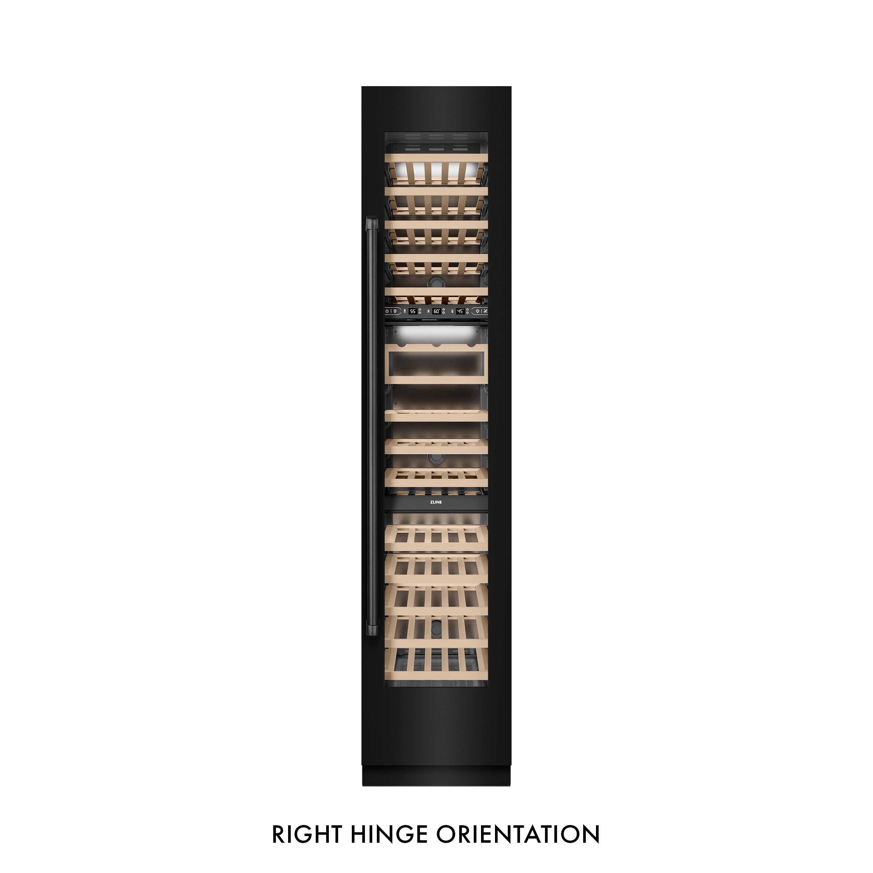 ZLINE 18" 9.0 cu. ft. Triple Zone 68 Bottle Right Hinge Column Wine Cooler in Black Stainless Steel, RCWVR-BS-18