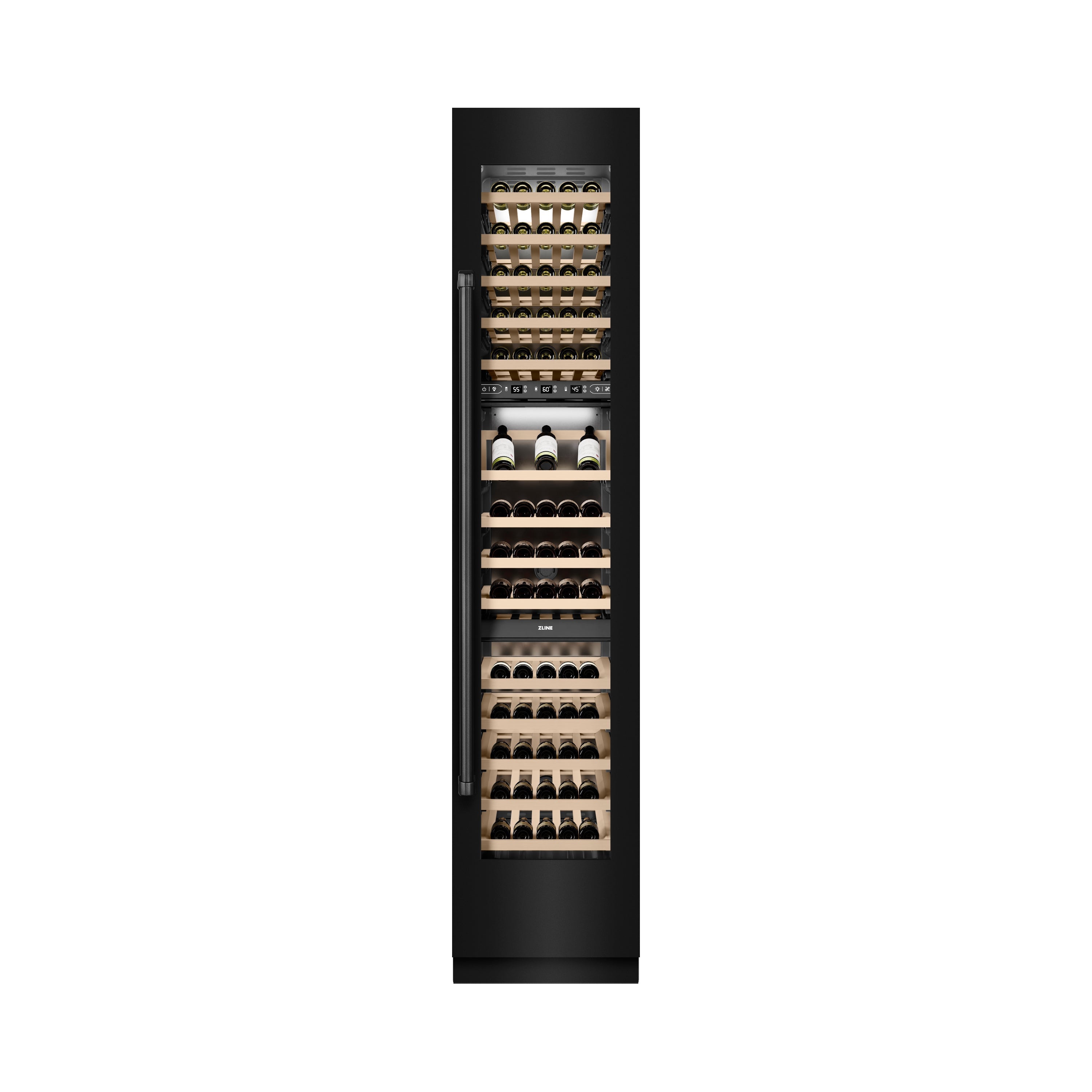 ZLINE 18" 9.0 cu. ft. Triple Zone 68 Bottle Right Hinge Column Wine Cooler in Black Stainless Steel, RCWVR-BS-18