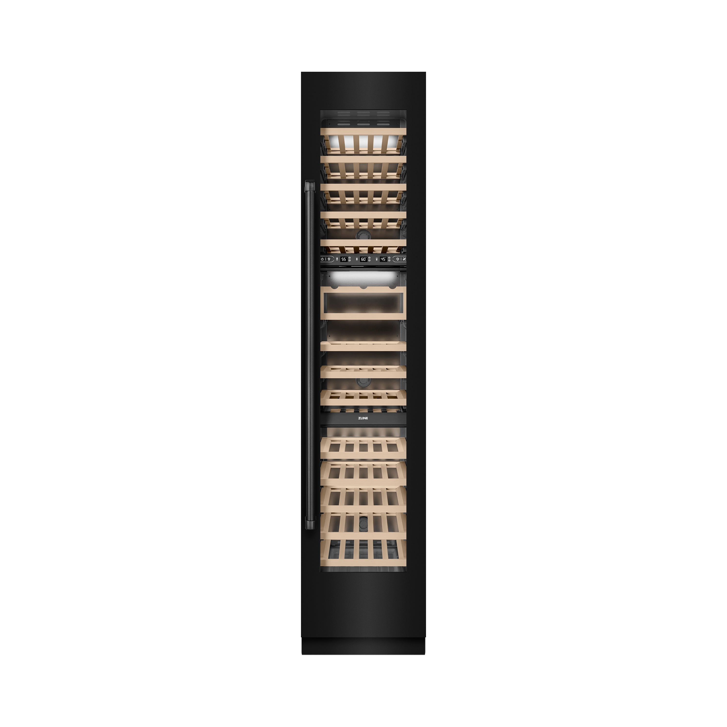 ZLINE 18" 9.0 cu. ft. Triple Zone 68 Bottle Right Hinge Column Wine Cooler in Black Stainless Steel, RCWVR-BS-18