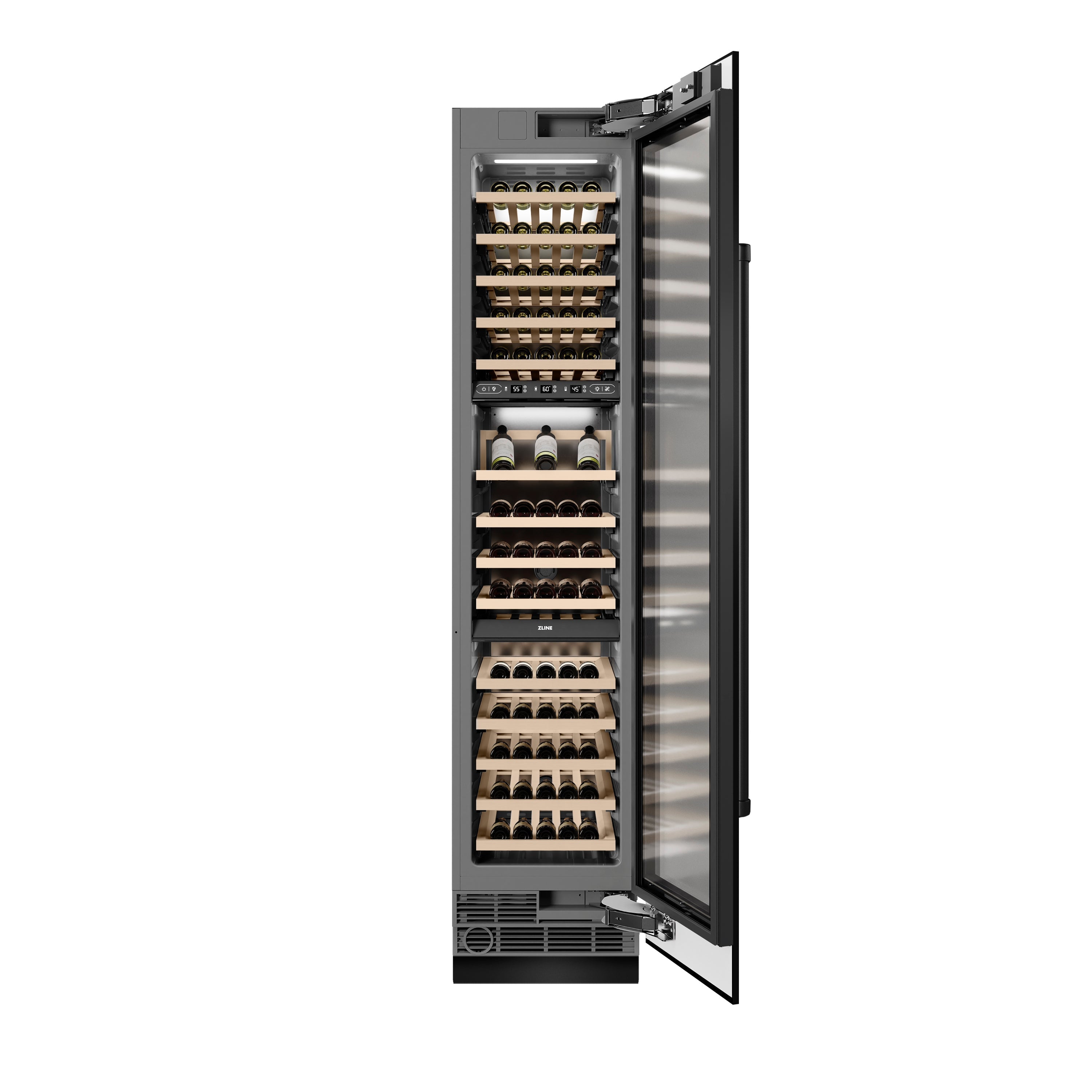 ZLINE 18" 9.0 cu. ft. Triple Zone 68 Bottle Right Hinge Column Wine Cooler in Black Stainless Steel, RCWVR-BS-18