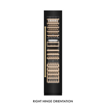 ZLINE Autograph 18" 9.0 cu. ft. Triple Zone 68 Bottle Right Hinge Column Wine Cooler in Black Stainless Steel with Champagne Bronze Accents, RCWVRZ-BS-18-CB