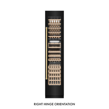 ZLINE Autograph 18" 9.0 cu. ft. Triple Zone 68 Bottle Right Hinge Column Wine Cooler in Black Stainless Steel with Polished Gold Accents, RCWVRZ-BS-18-G