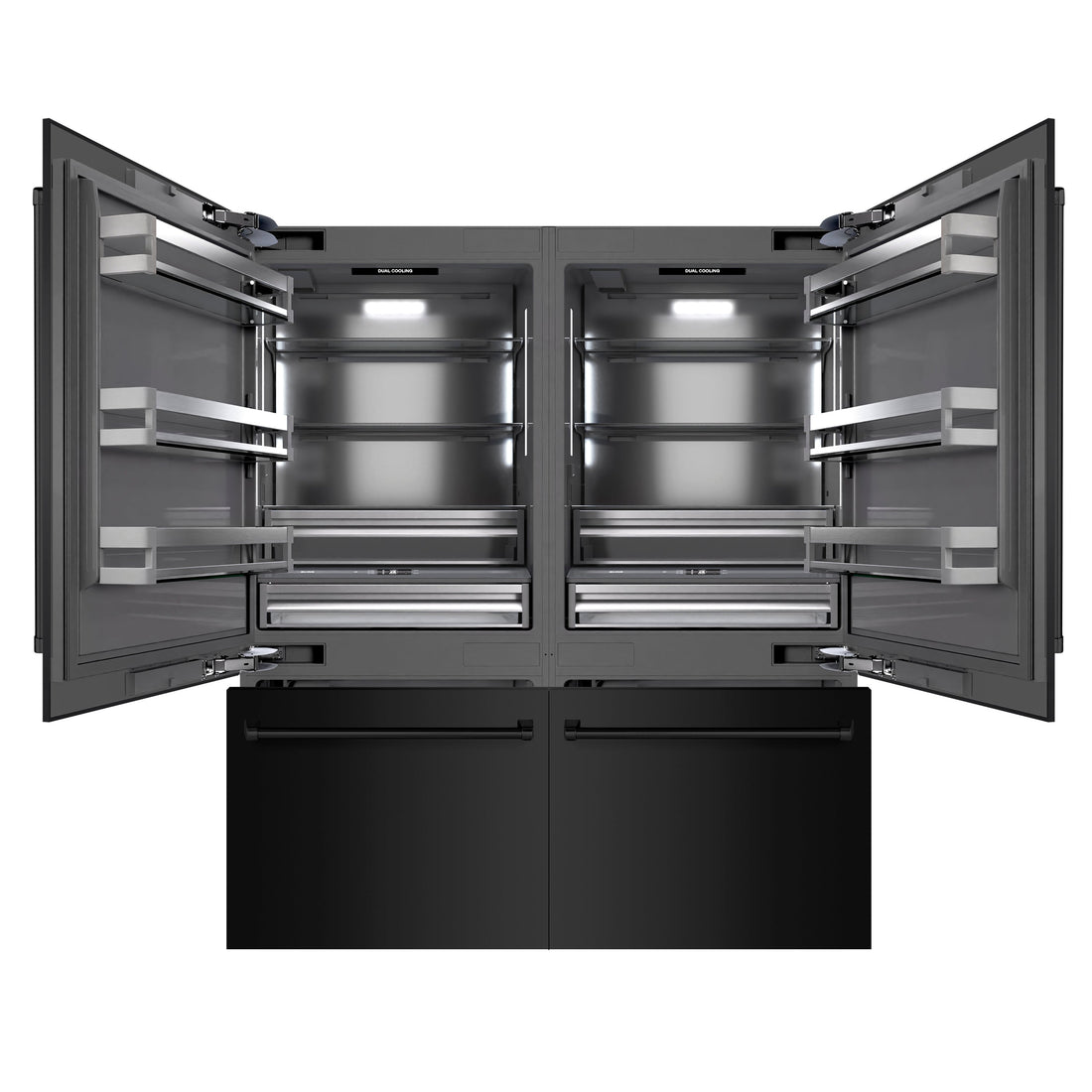 ZLINE 72 in. French Door Built-In Bottom Freezer Refrigerator 39.6 Cu. Ft. Water Dispensers, Ice Makers, Black Stainless Steel, Graphite Gray Interior (GRBIT-BS-72)