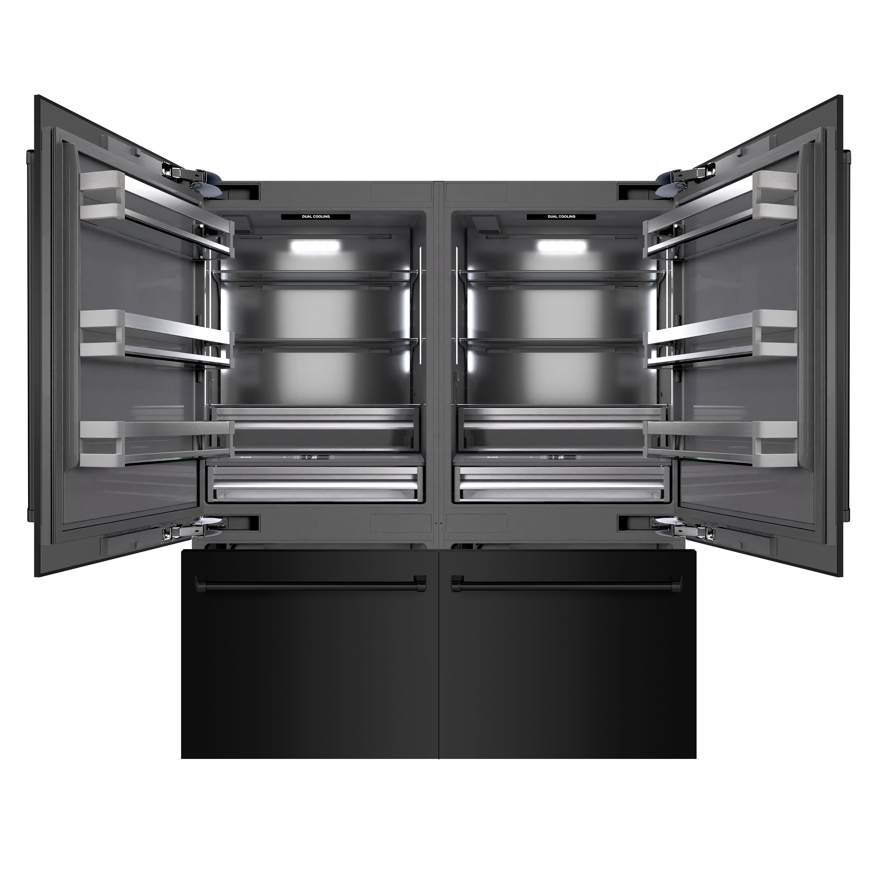 ZLINE 72 in. French Door Built-In Bottom Freezer Refrigerator 39.6 Cu. Ft. Water Dispensers, Ice Makers, Black Stainless Steel, Graphite Gray Interior (GRBIT-BS-72)