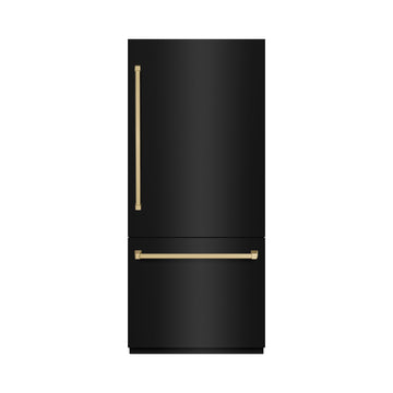 ZLINE 36 in. Built-In Bottom Freezer Refrigerator, 19.8 Cu. Ft., Water Dispenser, Ice Maker, Black Stainless Steel, Graphite Gray Interior, Champagne Bronze Accents (GRBITZ-BS-36-CB)