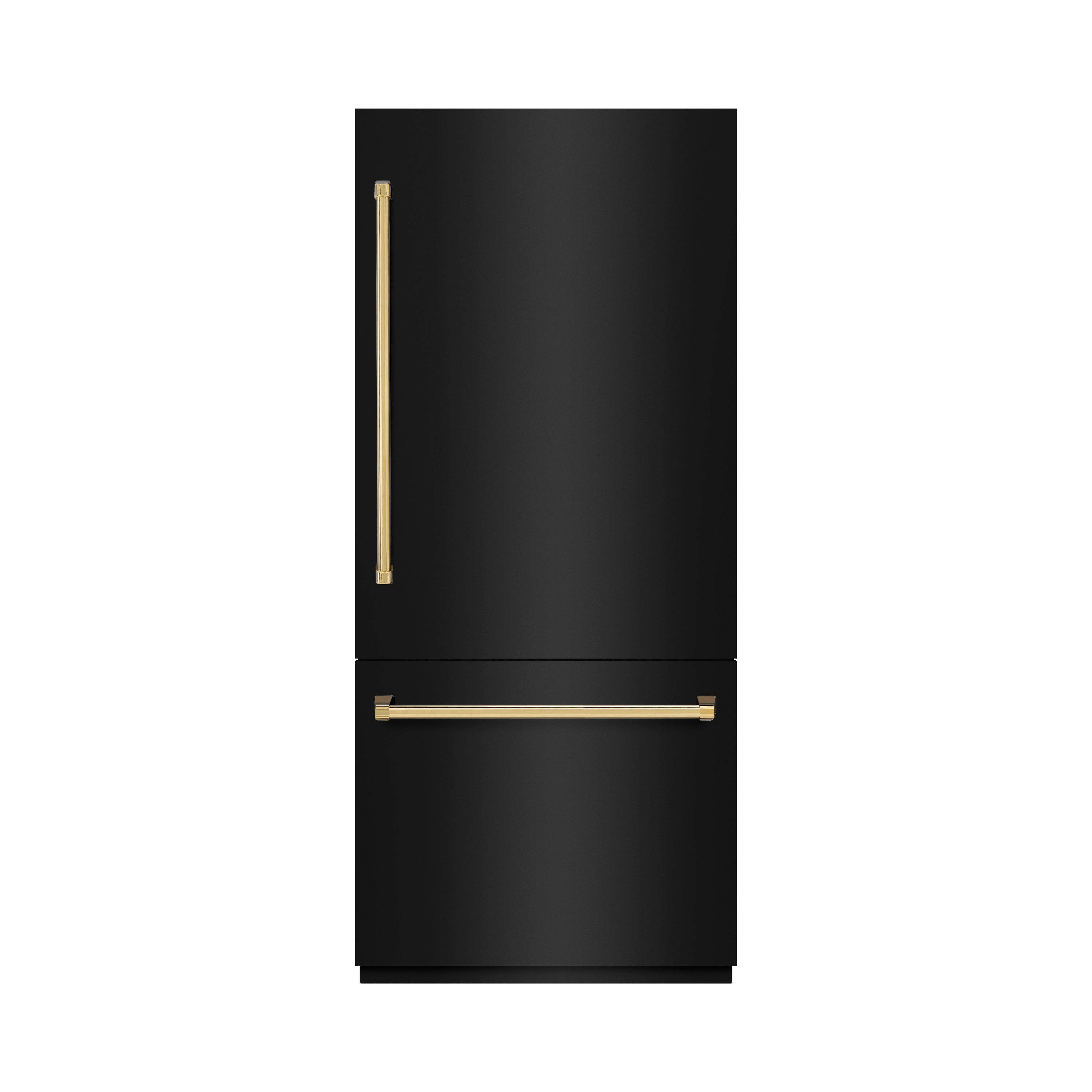 ZLINE 36 in. Built-In Bottom Freezer Refrigerator 19.8 cu. ft. Water Dispenser Ice Maker Black Stainless Steel Graphite Gray Interior Polished Gold Accents (GRBITZ-BS-36-G)