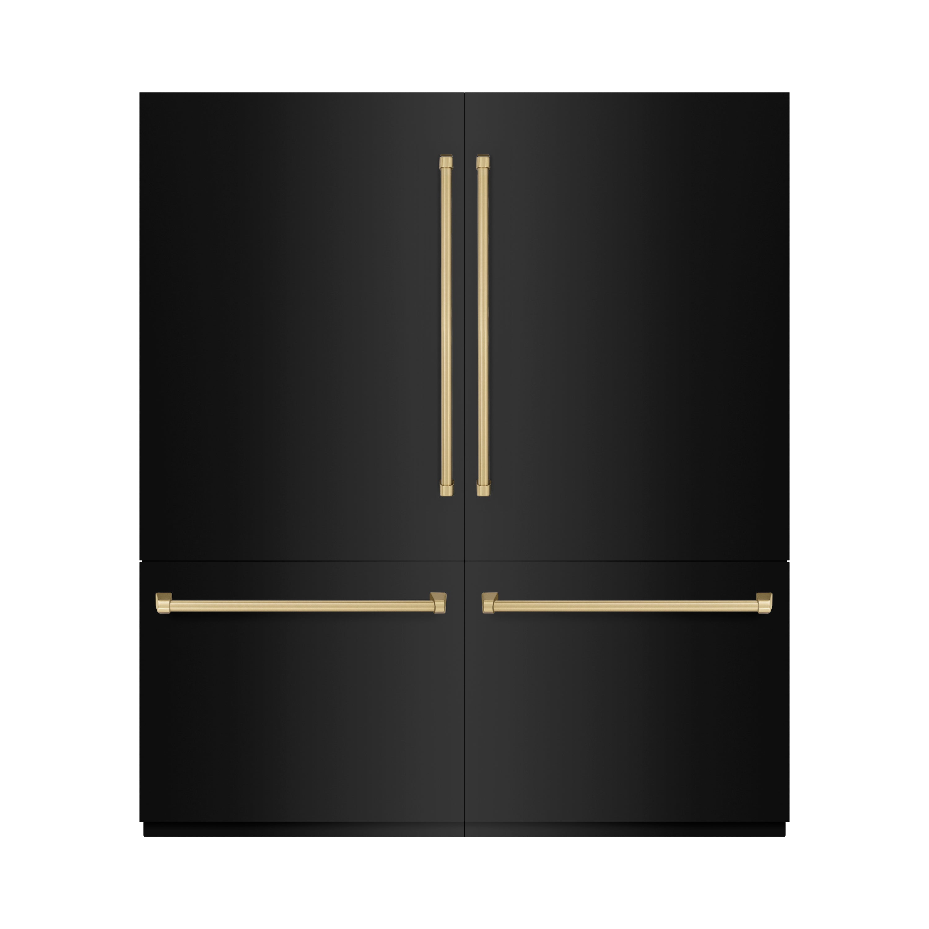 ZLINE 72 in. French Door Built-In Bottom Freezer Refrigerator 39.6 Cu. Ft. Water Dispensers Ice Makers Black Stainless Steel Graphite Gray Interior Champagne Bronze Accents (GRBITZ-BS-72-CB)