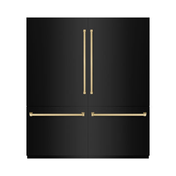 ZLINE 72 in. French Door Built-In Bottom Freezer Refrigerator 39.6 Cu. Ft. Water Dispensers Ice Makers Black Stainless Steel Graphite Gray Interior Champagne Bronze Accents (GRBITZ-BS-72-CB)