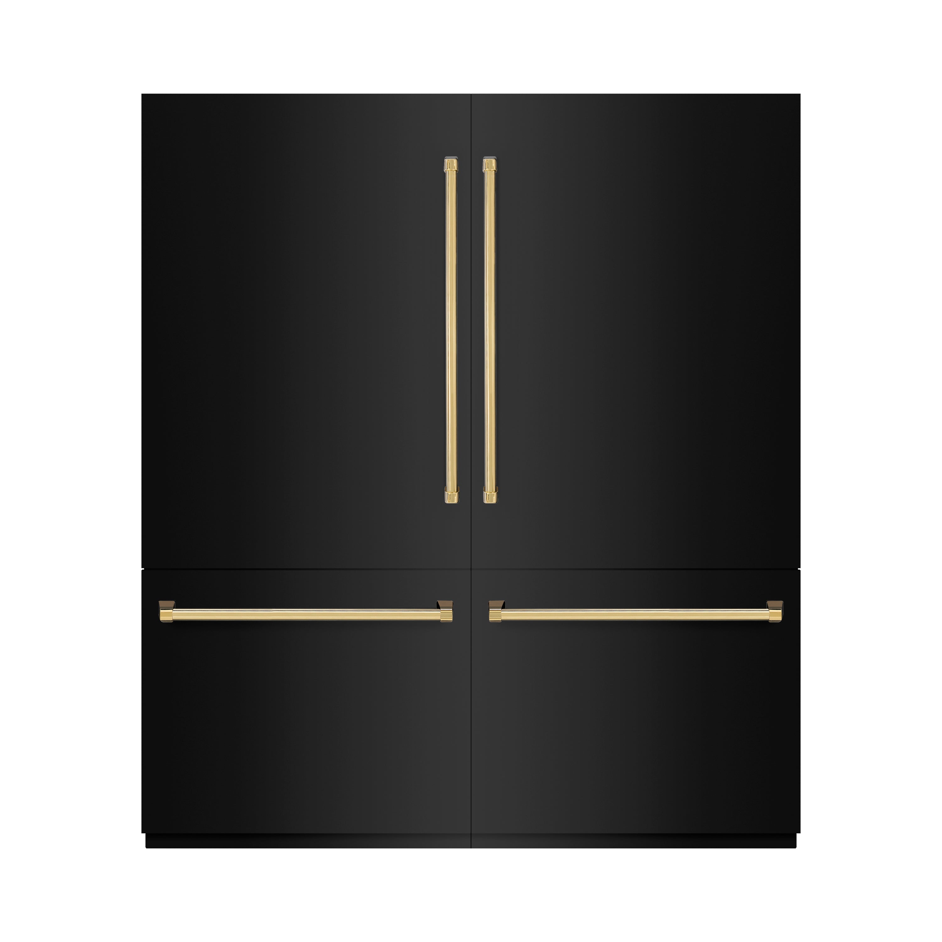 ZLINE 72 in. French Door Built-In Bottom Freezer Refrigerator 39.6 Cu. Ft. Water Dispensers Ice Makers Black Stainless Steel Graphite Gray Interior Polished Gold Accents (GRBITZ-BS-72-G)