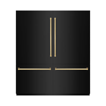 ZLINE 72 in. French Door Built-In Bottom Freezer Refrigerator 39.6 Cu. Ft. Water Dispensers Ice Makers Black Stainless Steel Graphite Gray Interior Polished Gold Accents (GRBITZ-BS-72-G)