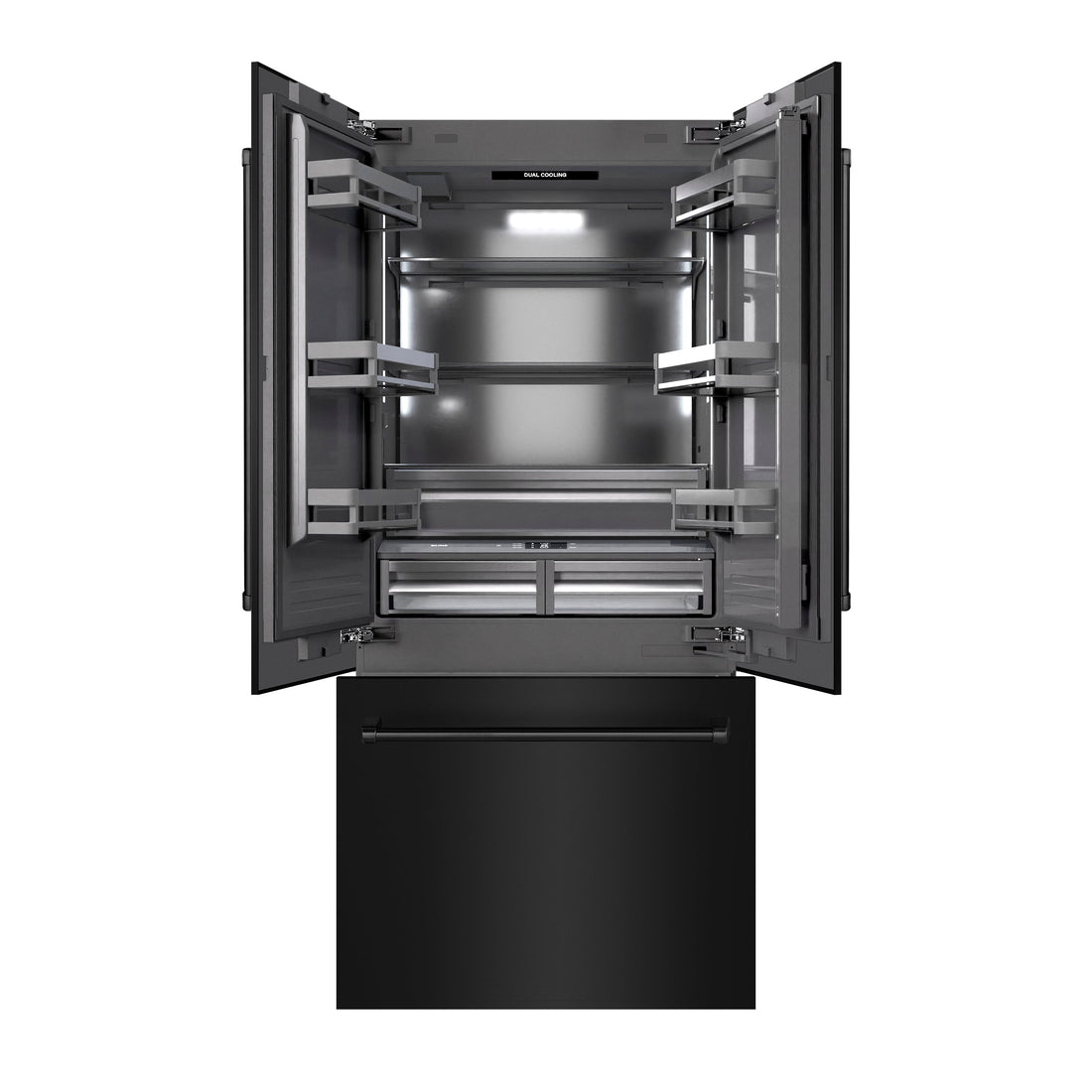 ZLINE 36 in. French Door Built-In Bottom Freezer Refrigerator 19.6 cu. ft. Water Dispenser Ice Maker Black Stainless Steel Graphite Gray Interior (GRBIV-BS-36)