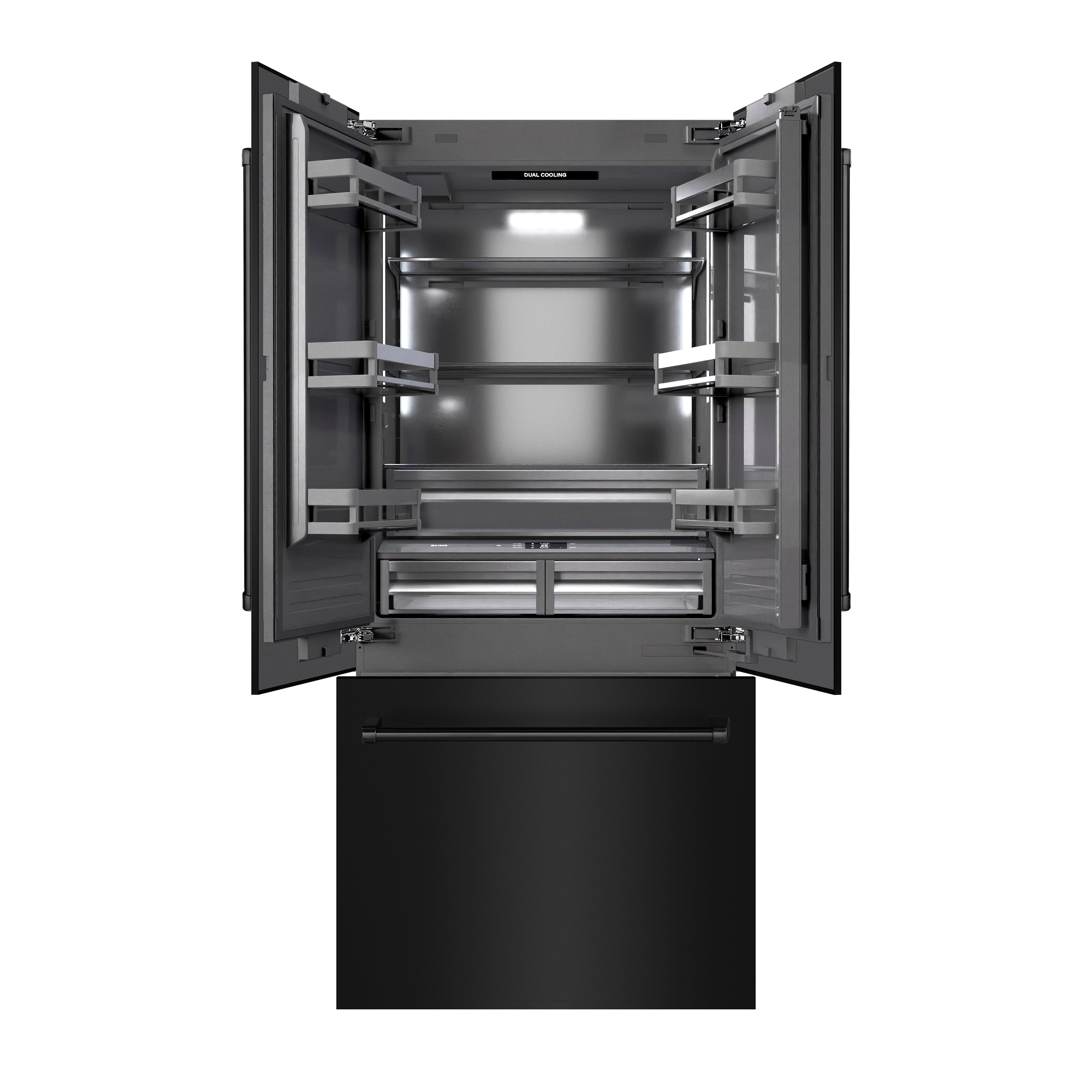 ZLINE 36 in. French Door Built-In Bottom Freezer Refrigerator 19.6 cu. ft. Water Dispenser Ice Maker Black Stainless Steel Graphite Gray Interior (GRBIV-BS-36)