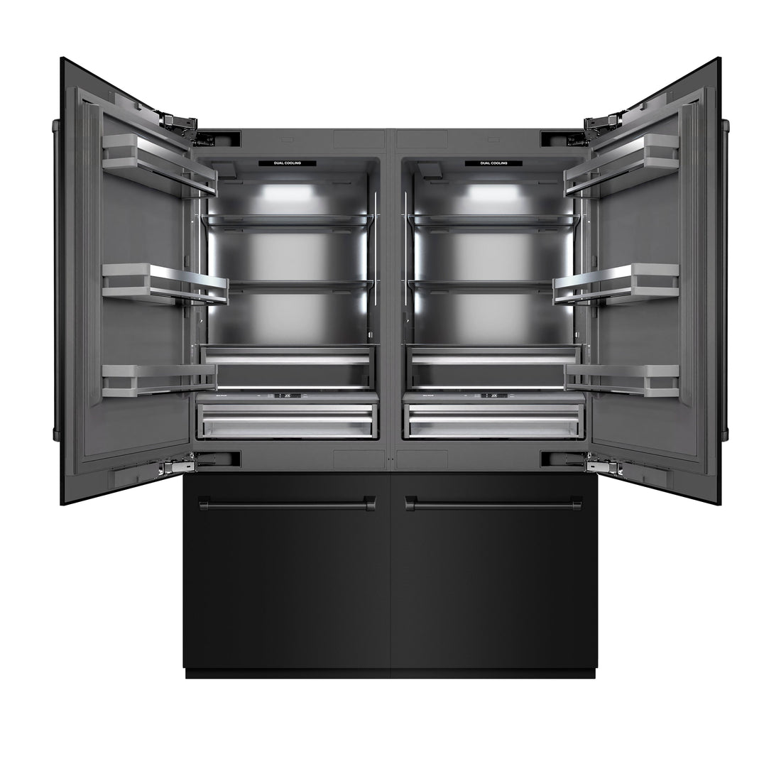ZLINE 60 in. French Door Built-In Bottom Freezer Refrigerator 32.2 Cu. Ft. with Water Dispensers & Ice Makers, Black Stainless Steel, Graphite Gray Interior (GRBIV-BS-60)