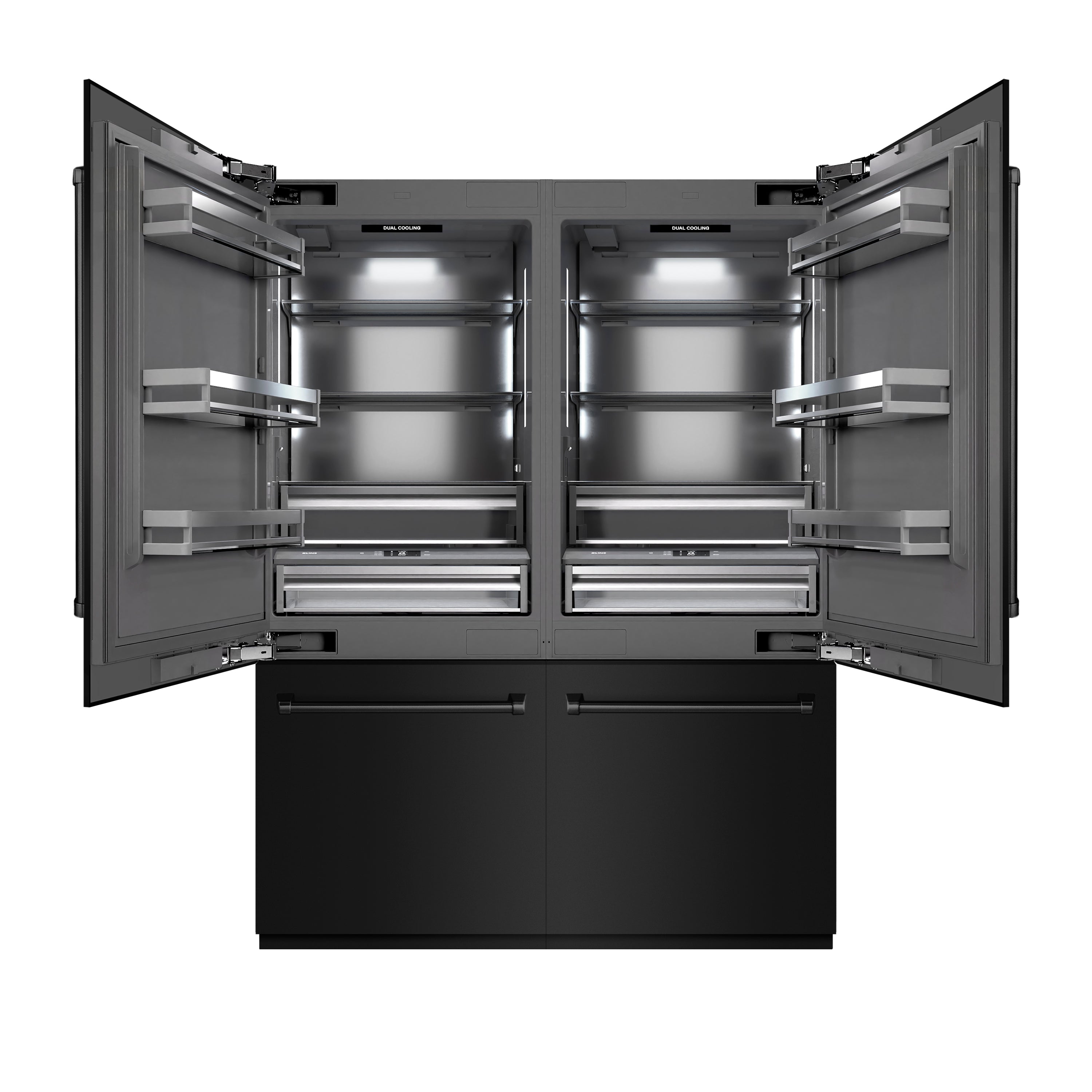 ZLINE 60 in. French Door Built-In Bottom Freezer Refrigerator 32.2 Cu. Ft. with Water Dispensers & Ice Makers, Black Stainless Steel, Graphite Gray Interior (GRBIV-BS-60)