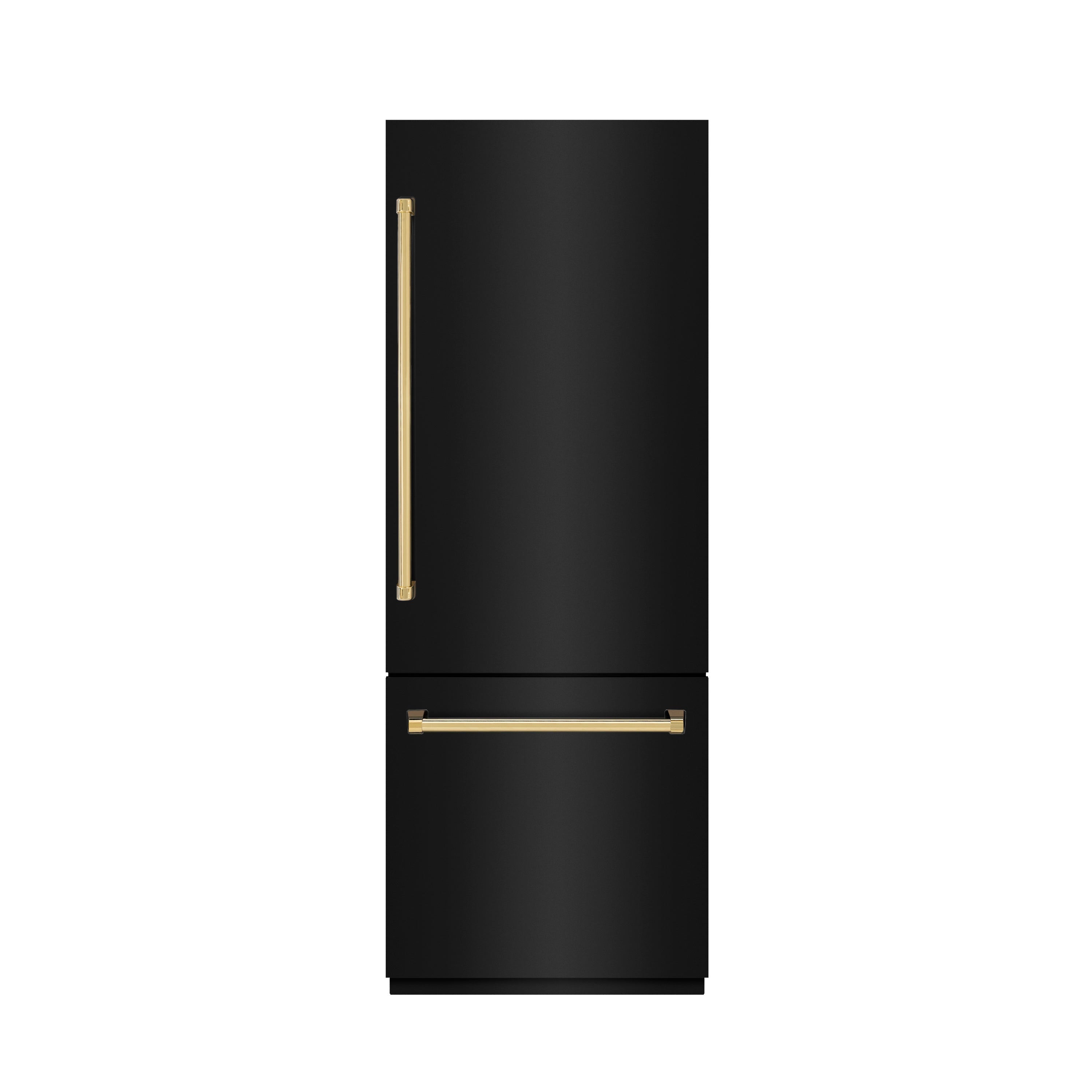ZLINE 30 in. Built-In Bottom Freezer Refrigerator 16.1 cu. ft. with Water Dispenser, Ice Maker, Black Stainless Steel, Polished Gold Accents (GRBIVZ-BS-30-G)