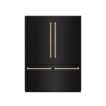 ZLINE 60 in. French Door Built-In Bottom Freezer Refrigerator 32.2 cu. ft. Water Dispenser Ice Maker Black Stainless Steel Champagne Bronze Accents (GRBIVZ-BS-60-CB)