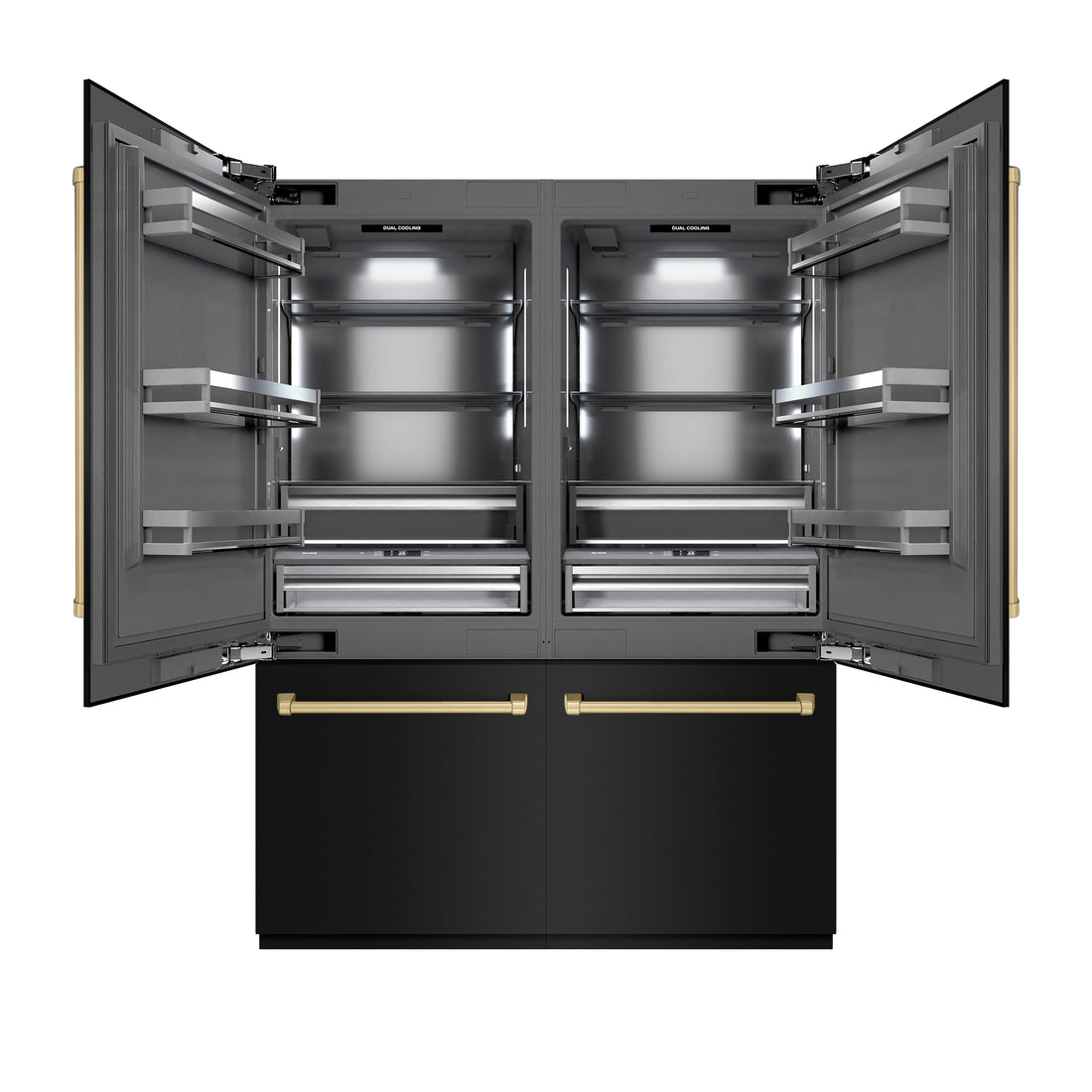 ZLINE 60 in. French Door Built-In Bottom Freezer Refrigerator 32.2 cu. ft. Water Dispenser Ice Maker Black Stainless Steel Champagne Bronze Accents (GRBIVZ-BS-60-CB)