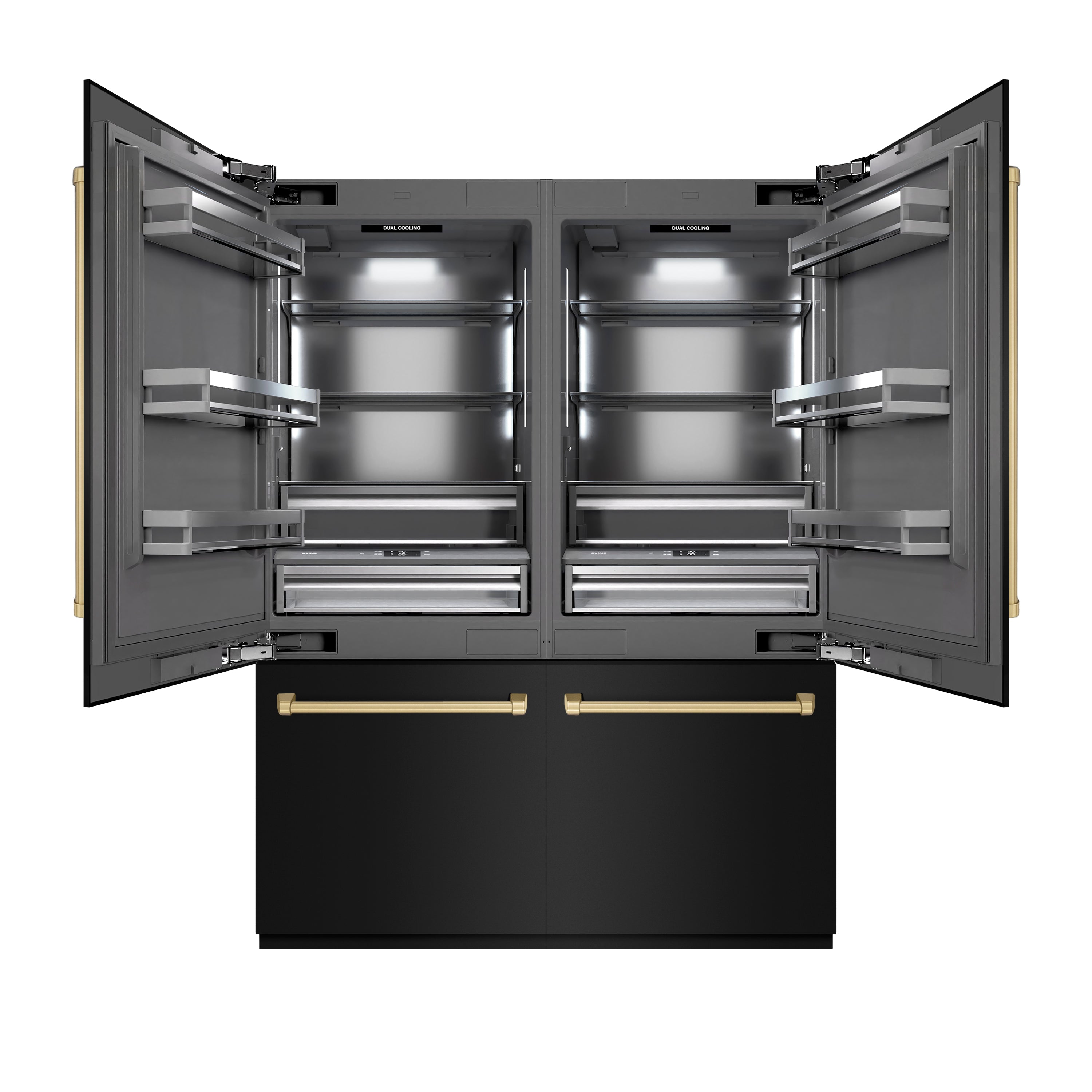 ZLINE 60 in. French Door Built-In Bottom Freezer Refrigerator 32.2 cu. ft. Water Dispenser Ice Maker Black Stainless Steel Champagne Bronze Accents (GRBIVZ-BS-60-CB)
