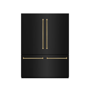 ZLINE 60 in. Built-In French Door Refrigerator 32.2 cu. ft. Black Stainless Steel Water Dispenser Ice Maker Polished Gold Handles (GRBIVZ-BS60KG)