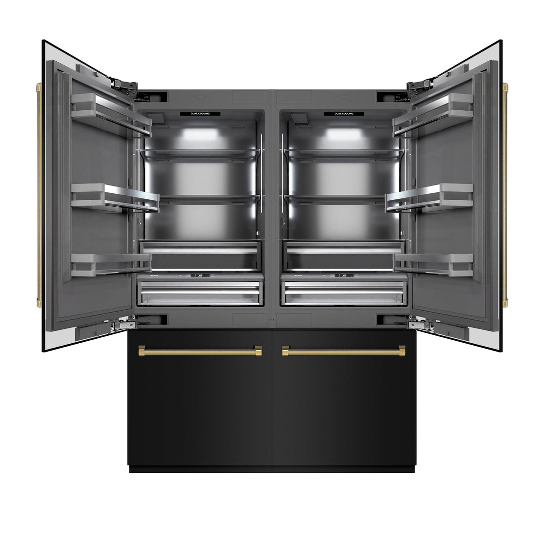 ZLINE 60 in. Built-In French Door Refrigerator 32.2 cu. ft. Black Stainless Steel Water Dispenser Ice Maker Polished Gold Handles (GRBIVZ-BS60KG)