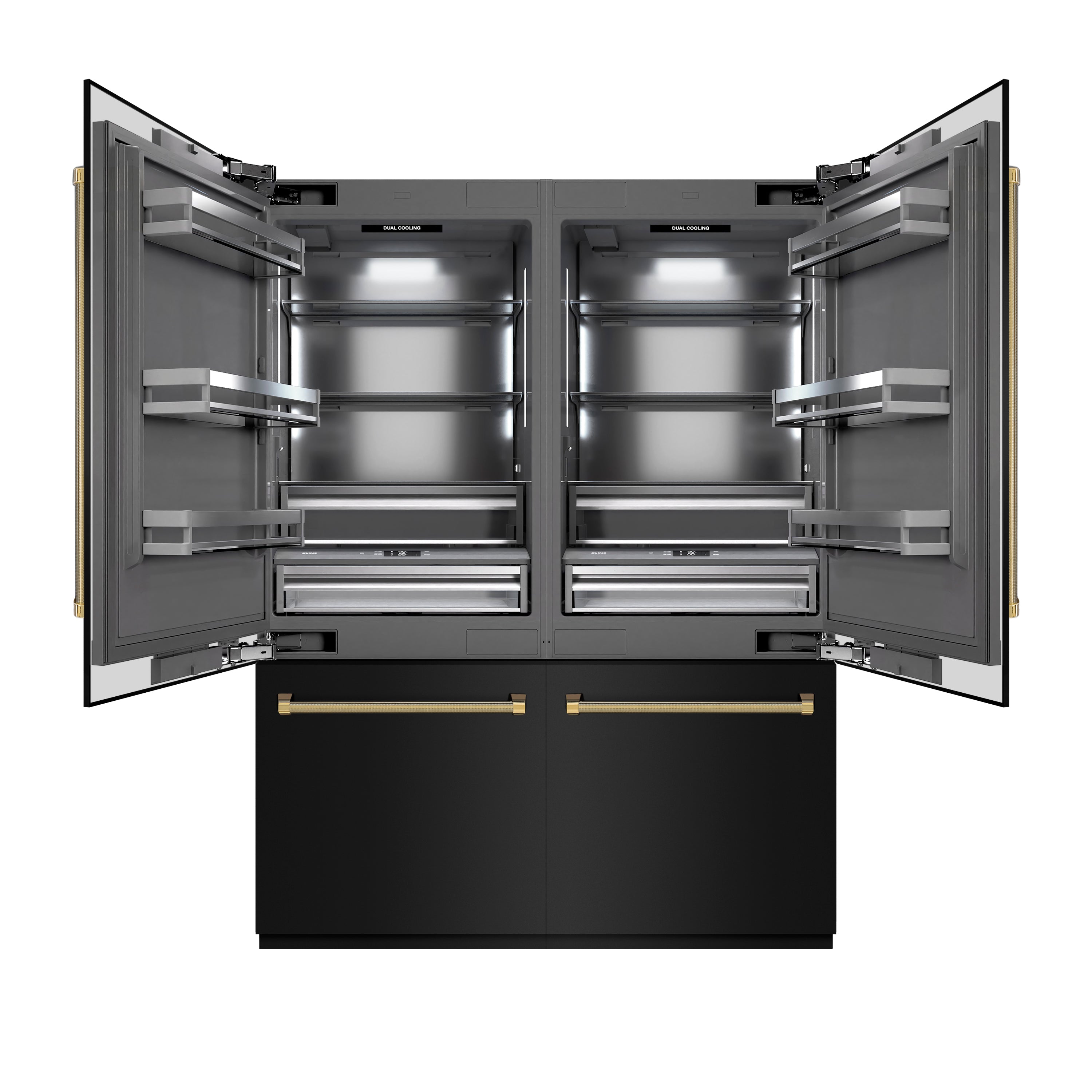 ZLINE 60 in. Built-In French Door Refrigerator 32.2 cu. ft. Black Stainless Steel Water Dispenser Ice Maker Polished Gold Handles (GRBIVZ-BS60KG)