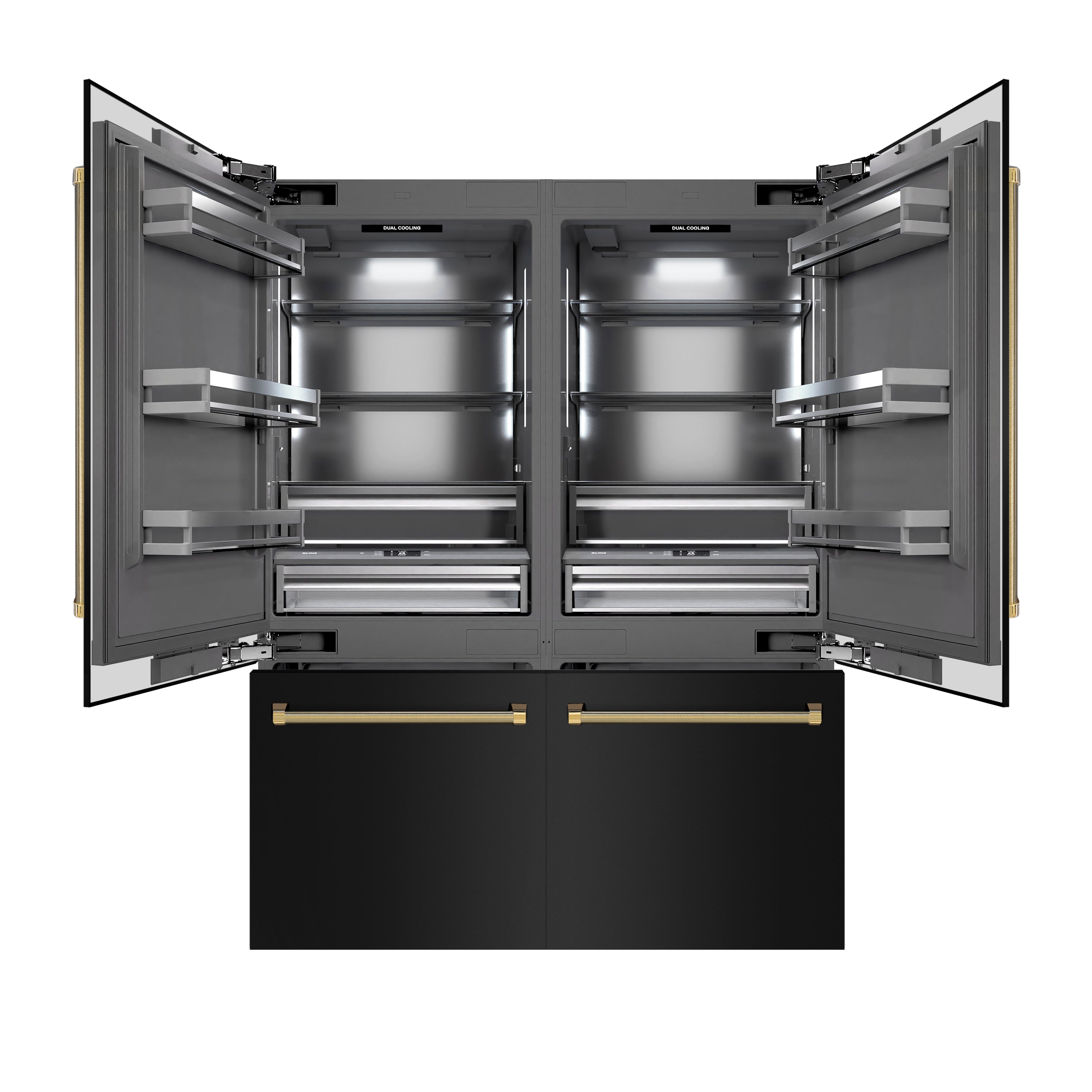 ZLINE 60 in. Built-In French Door Refrigerator 32.2 cu. ft. Black Stainless Steel Water Dispenser Ice Maker Polished Gold Handles (GRBIVZ-BS60KG)