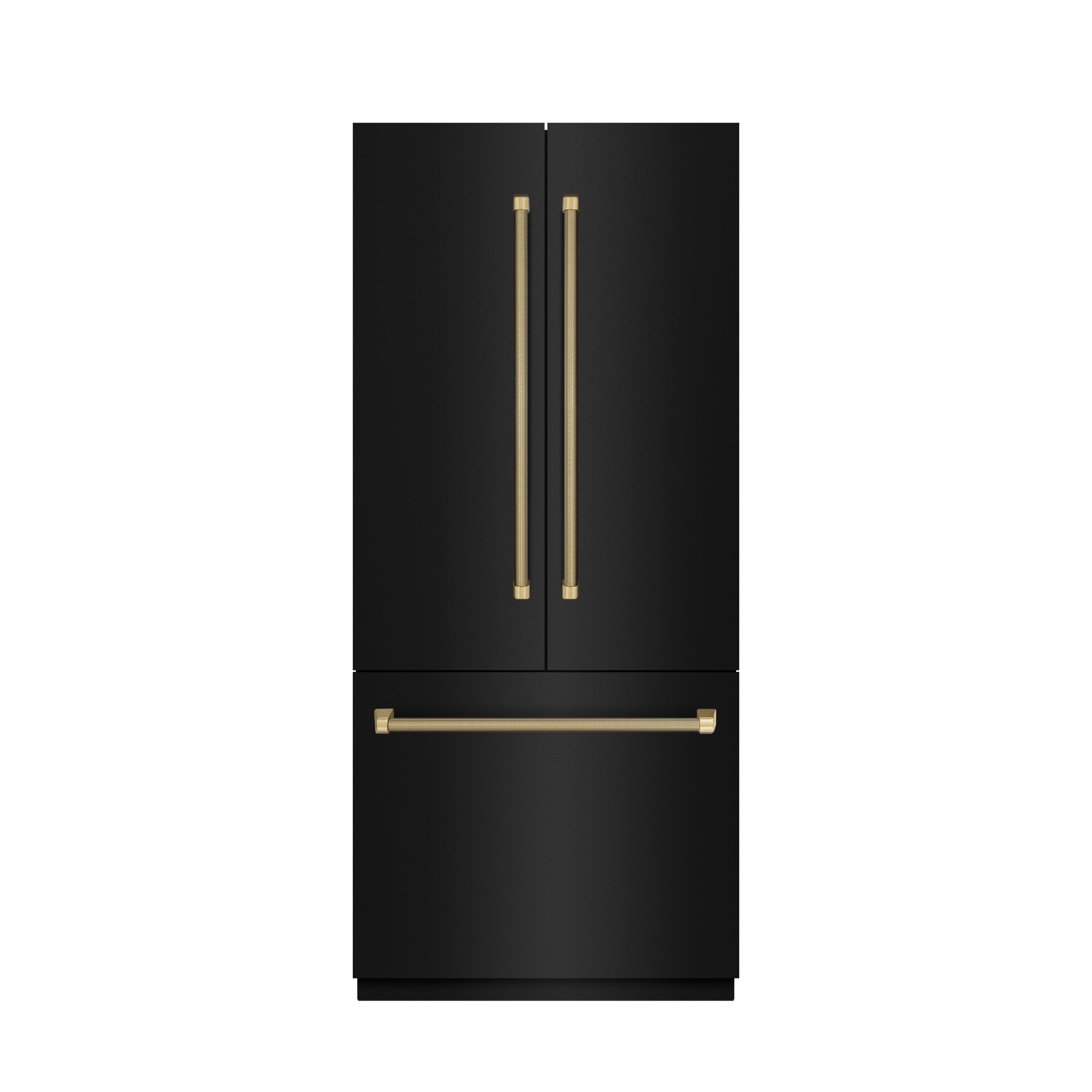 ZLINE 36 in. Built-In French Door Refrigerator 19.6 Cu. Ft. Water Dispenser Ice Maker Black Stainless Steel Graphite Gray Interior Champagne Bronze Helix Handles (GRBIVZ-BS36KCB)