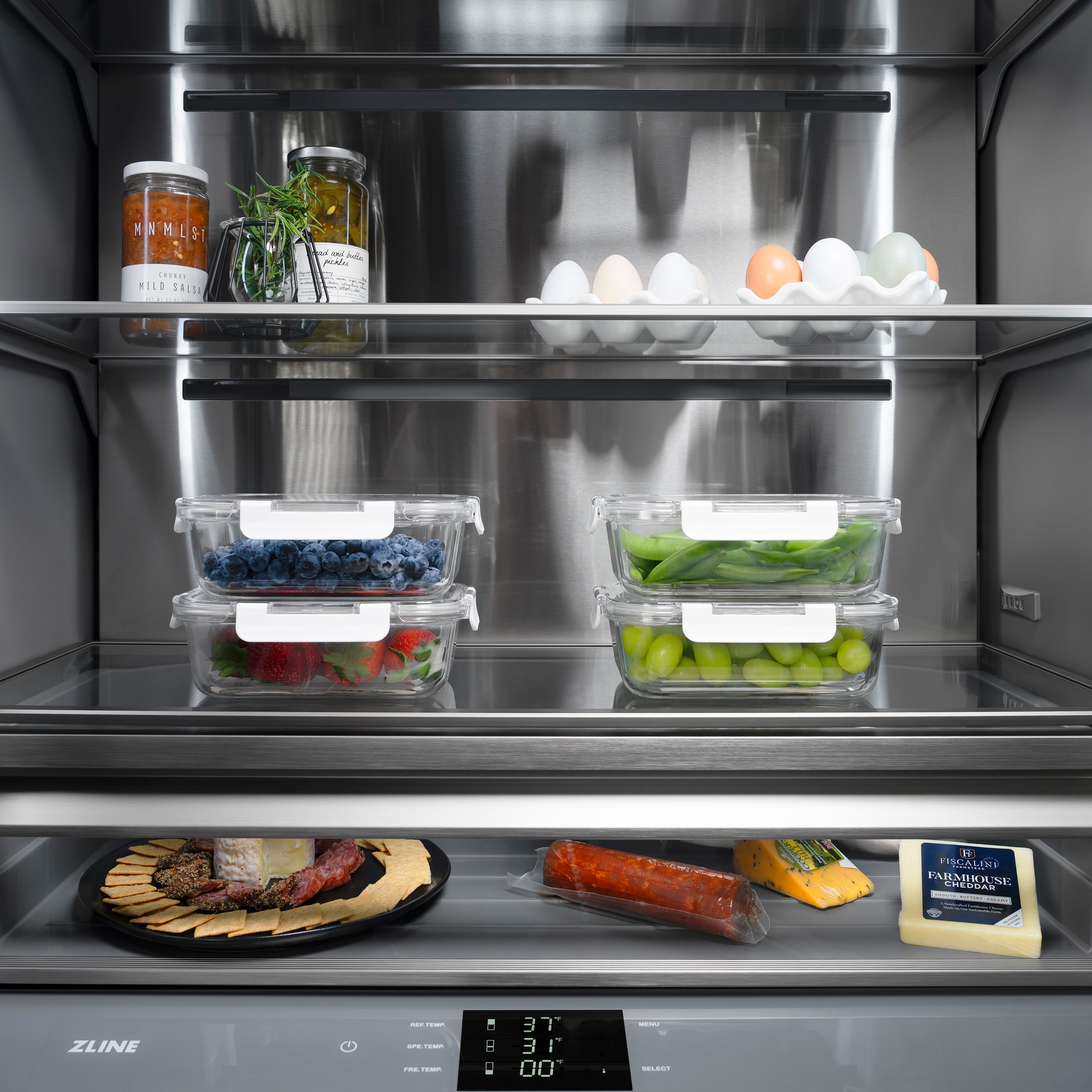 ZLINE 60 in. French Door Built-In Bottom Freezer Refrigerator 32.2 Cu. Ft. Water Dispenser Ice Maker Black Stainless Steel Champagne Bronze Handles (GRBIVZ-BS60KCB)