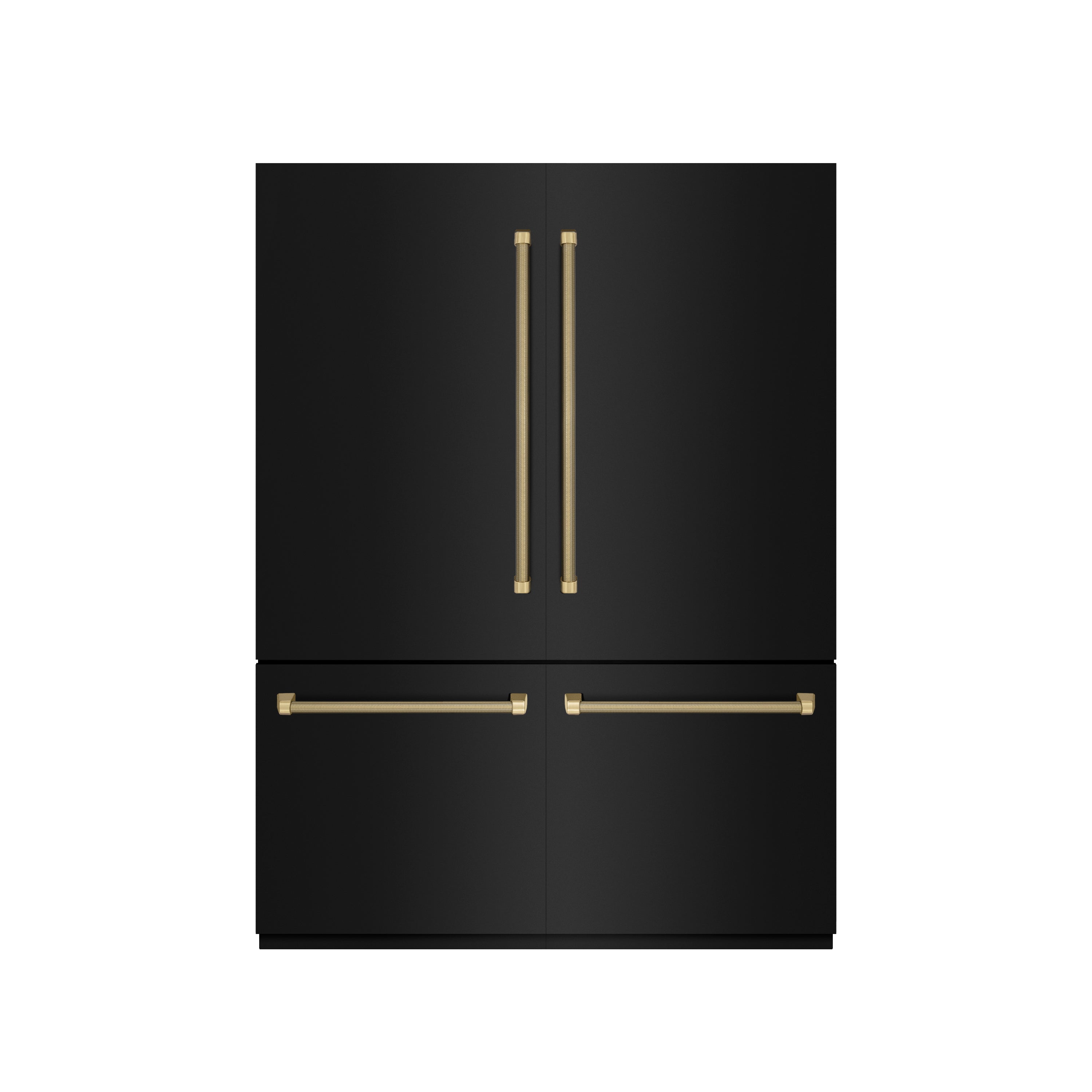 ZLINE 60 in. French Door Built-In Bottom Freezer Refrigerator 32.2 Cu. Ft. Water Dispenser Ice Maker Black Stainless Steel Champagne Bronze Handles (GRBIVZ-BS60KCB)