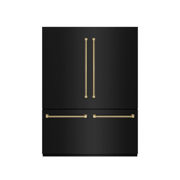 ZLINE 60 in. French Door Built-In Bottom Freezer Refrigerator 32.2 Cu. Ft. Water Dispenser Ice Maker Black Stainless Steel Champagne Bronze Handles (GRBIVZ-BS60KCB)