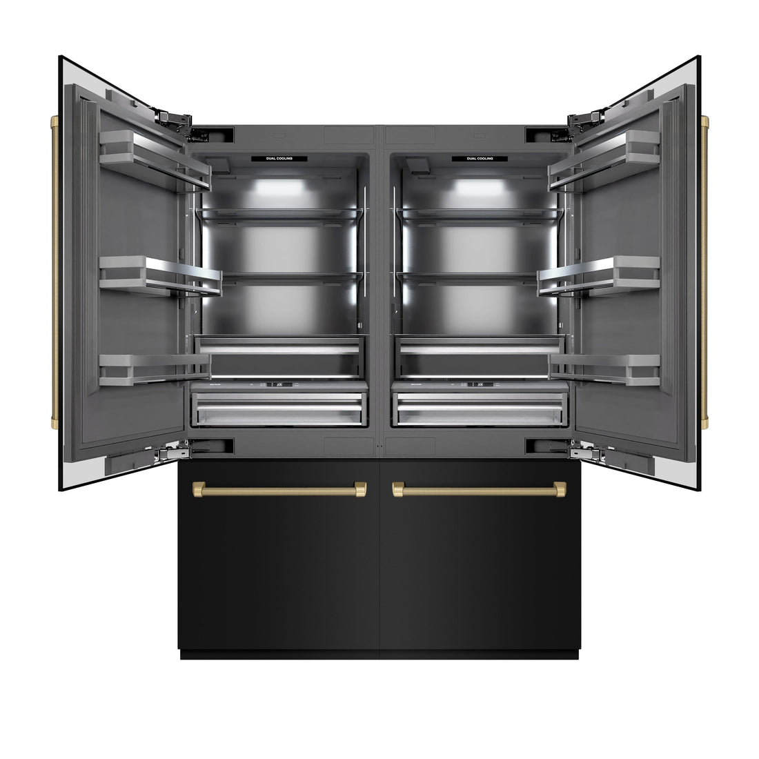 ZLINE 60 in. French Door Built-In Bottom Freezer Refrigerator 32.2 Cu. Ft. Water Dispenser Ice Maker Black Stainless Steel Champagne Bronze Handles (GRBIVZ-BS60KCB)